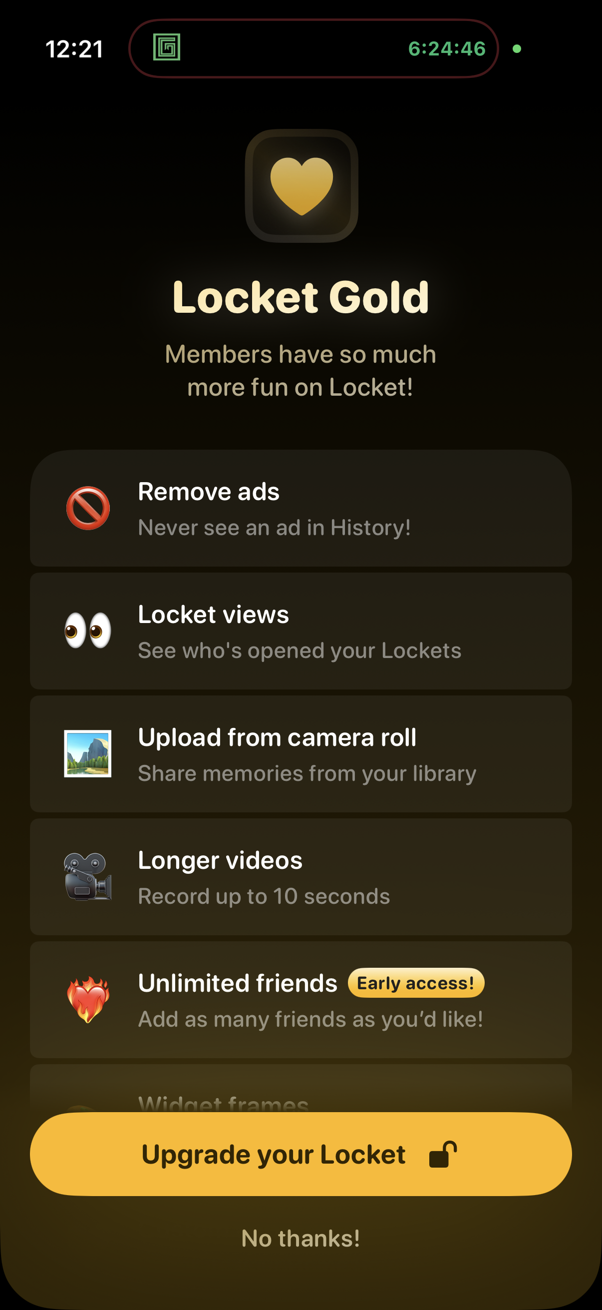 Step 1 of locket Paywall
