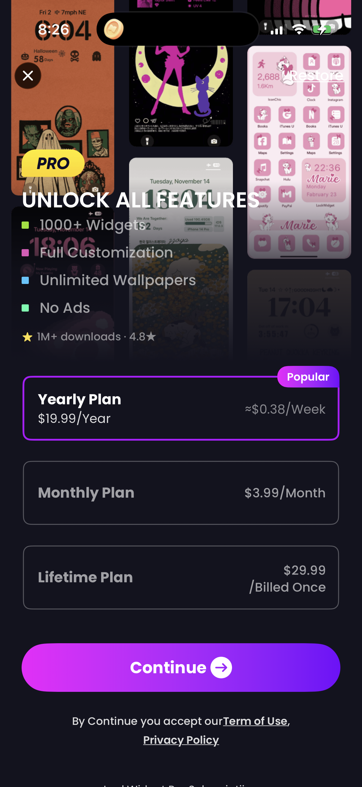Step 1 of lockwidget Paywall