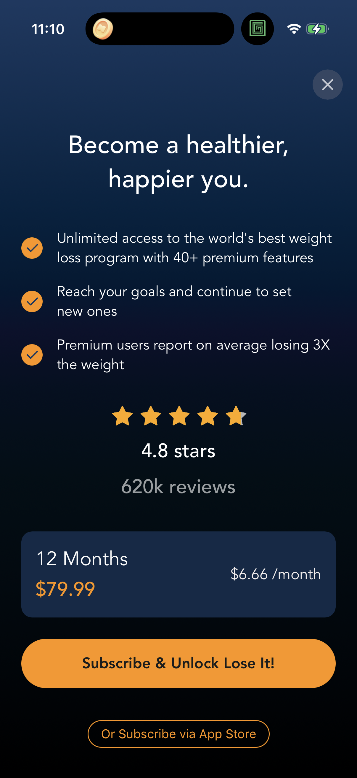 Step 1 of lose-it Paywall