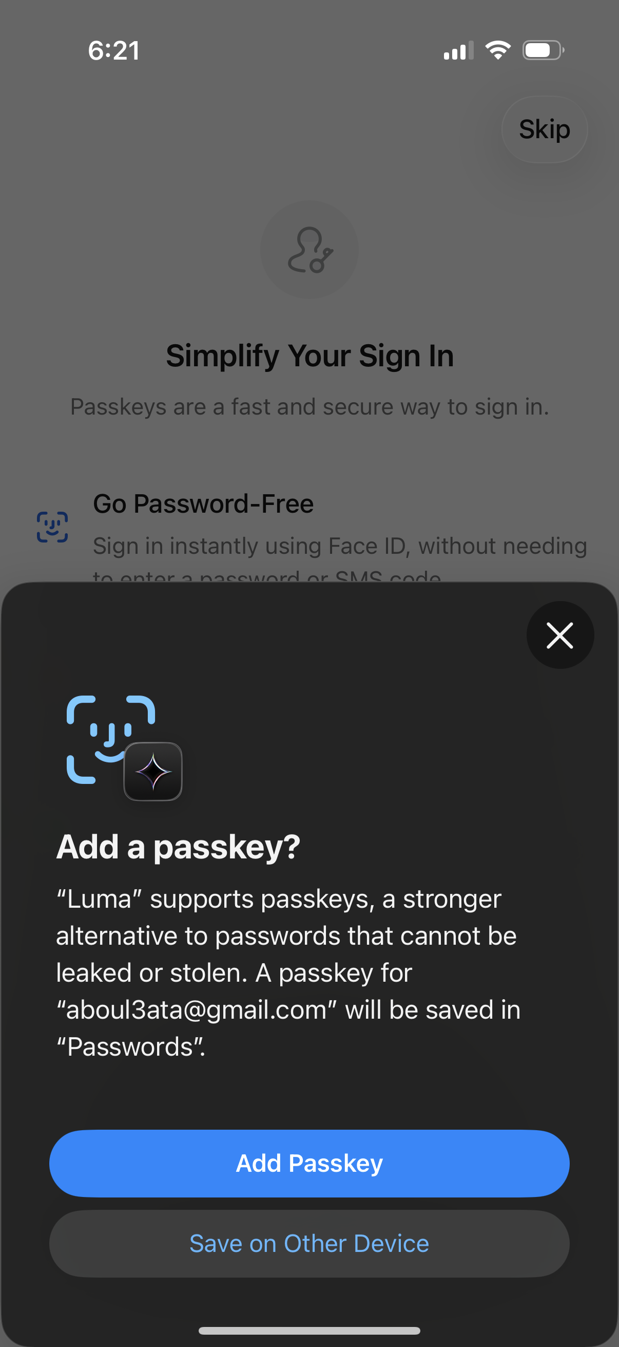 luma set up passkey