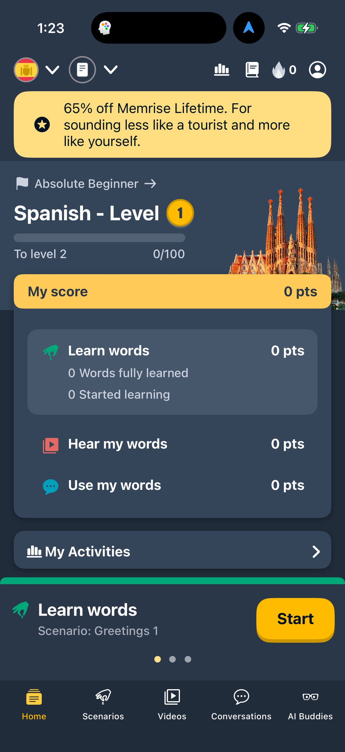 Step 1 of memrise Main_tabs
