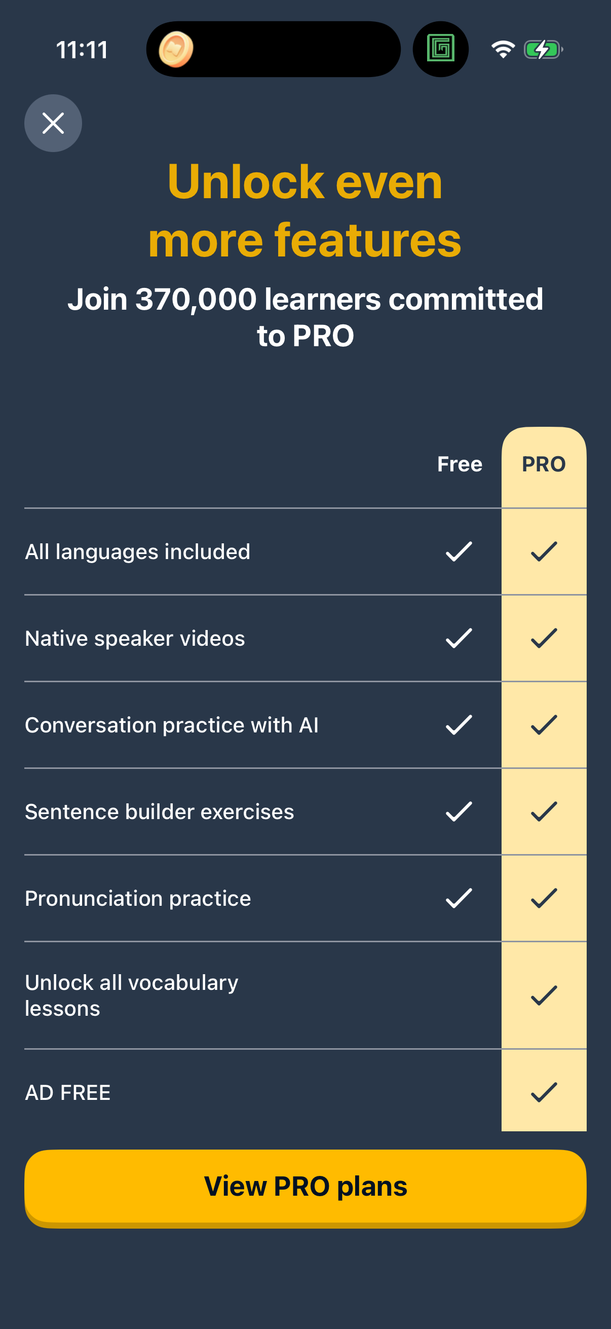 Step 1 of memrise Paywall