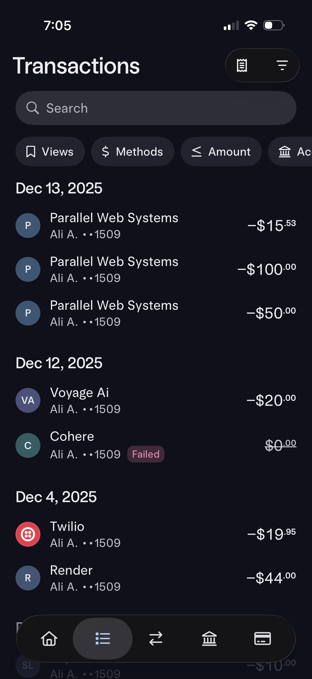 mercury browse transactions and open