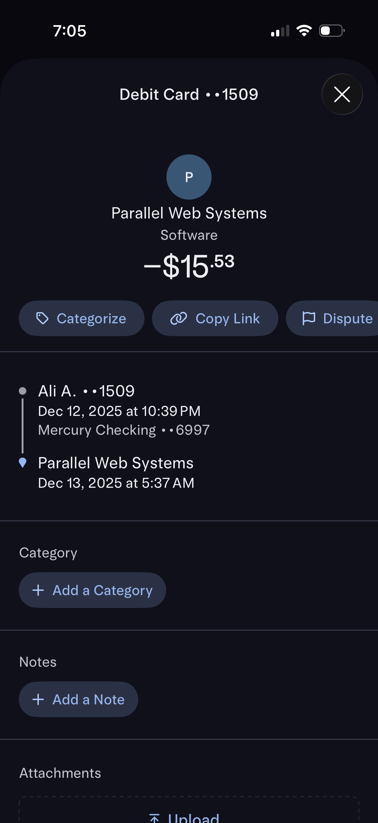 mercury categorize a transaction