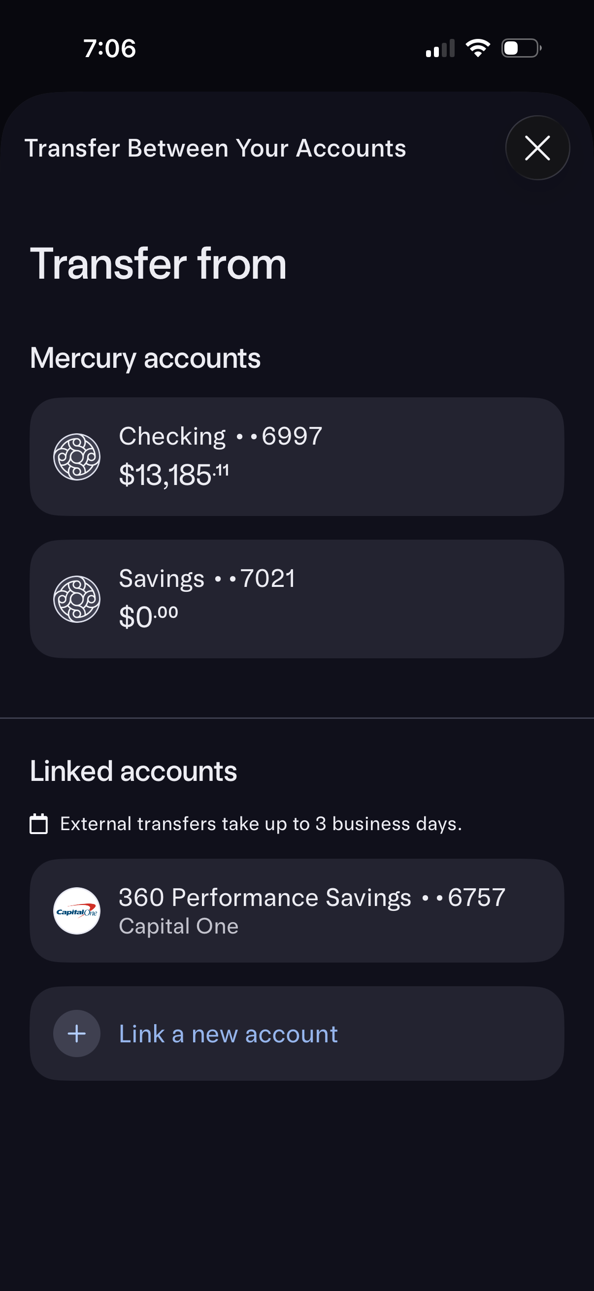 mercury transfer between accounts