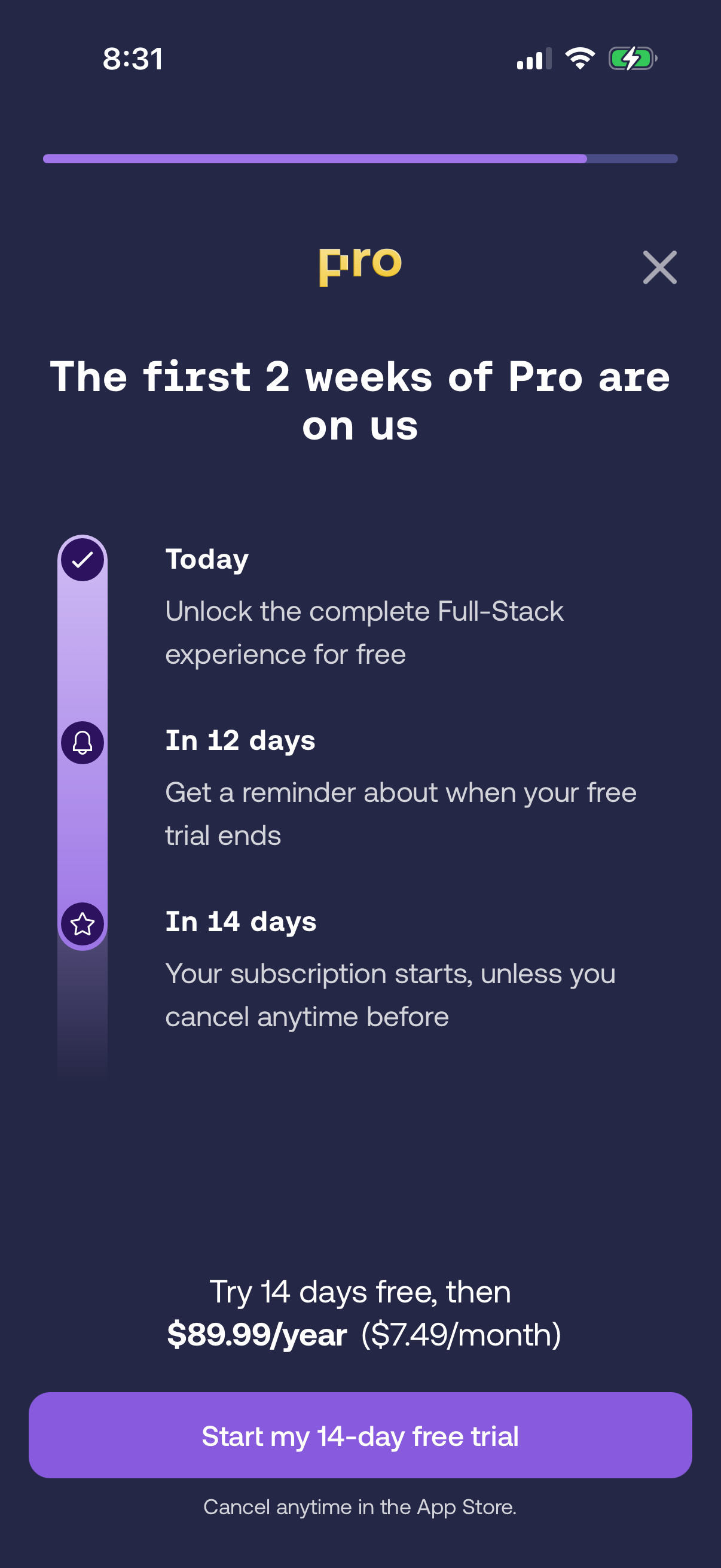 Step 1 of mimo Paywall
