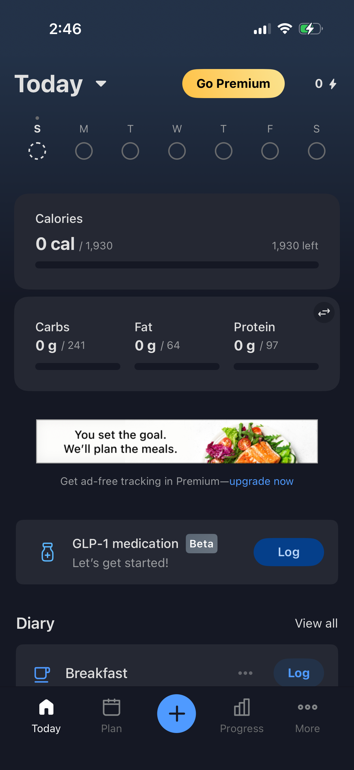 Step 1 of myfitnesspal Paywall