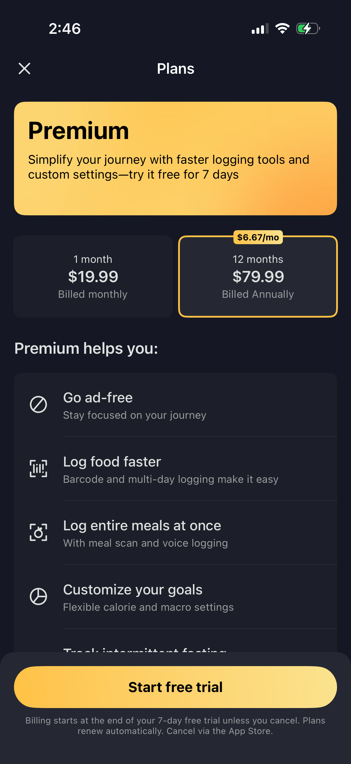 Step 2 of myfitnesspal Paywall