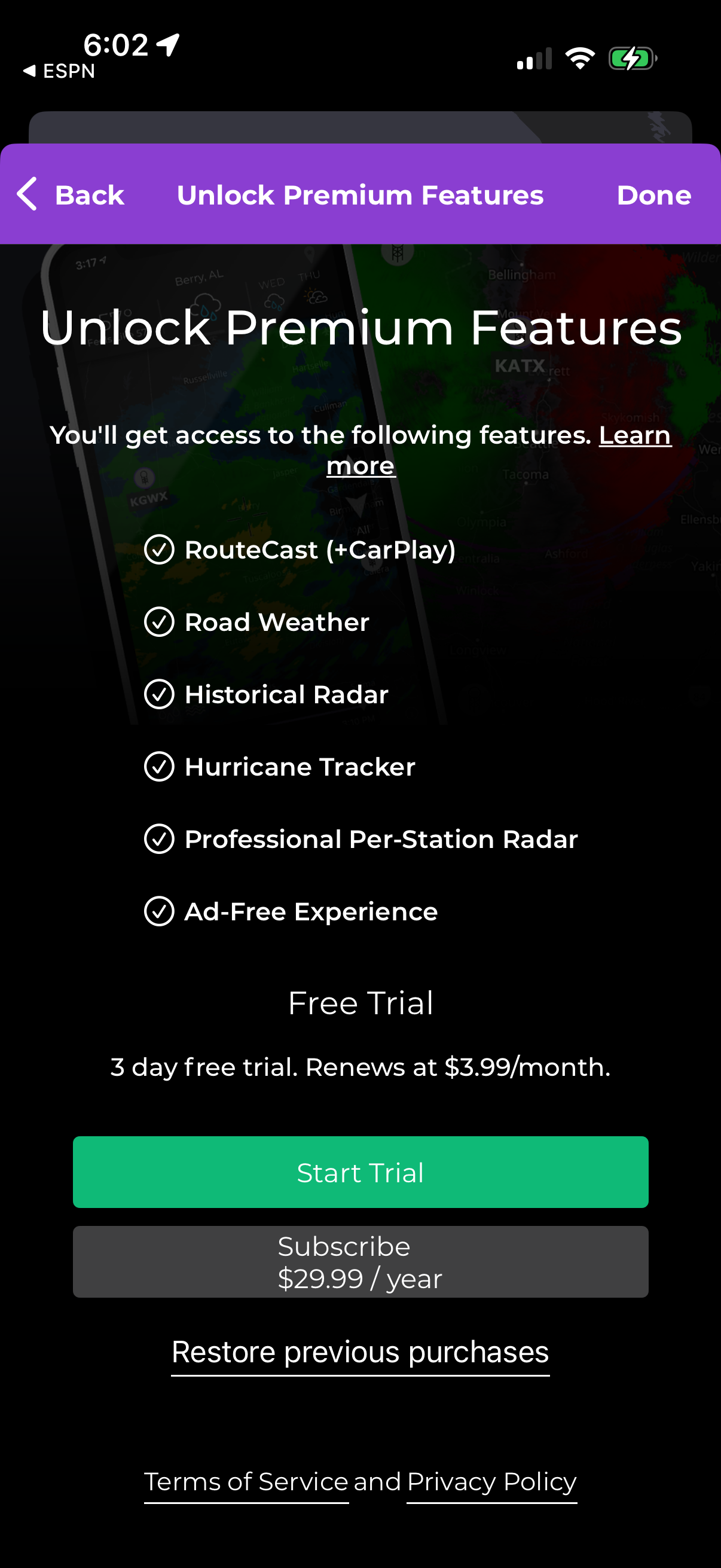 Step 1 of Myradar Locked Feature Paywall