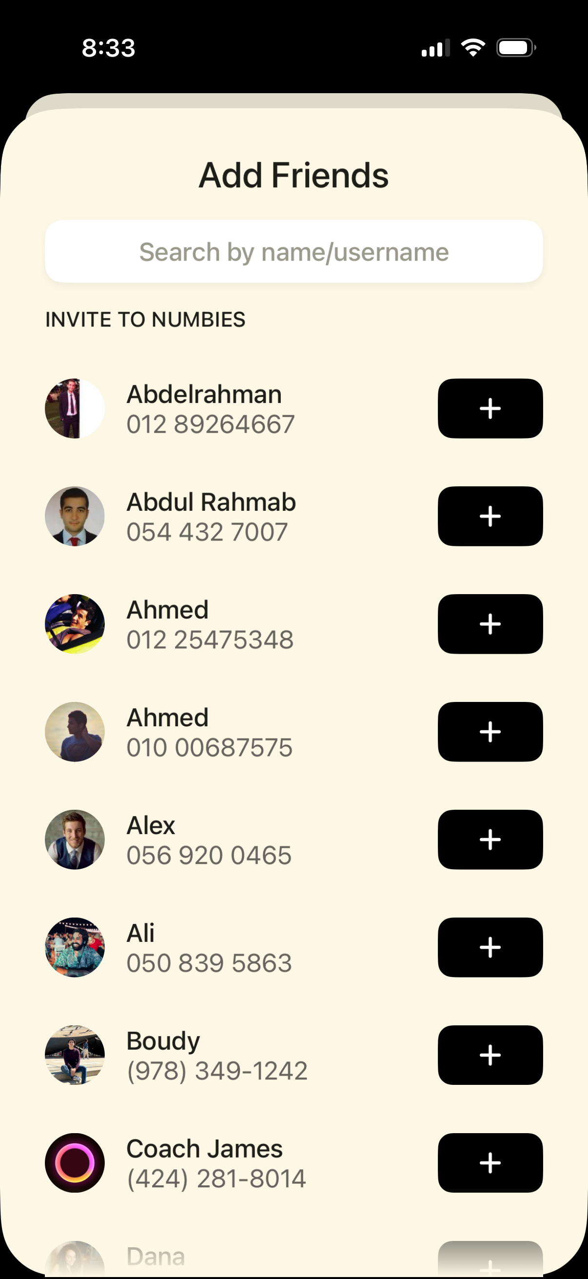 numbies add friends from contacts