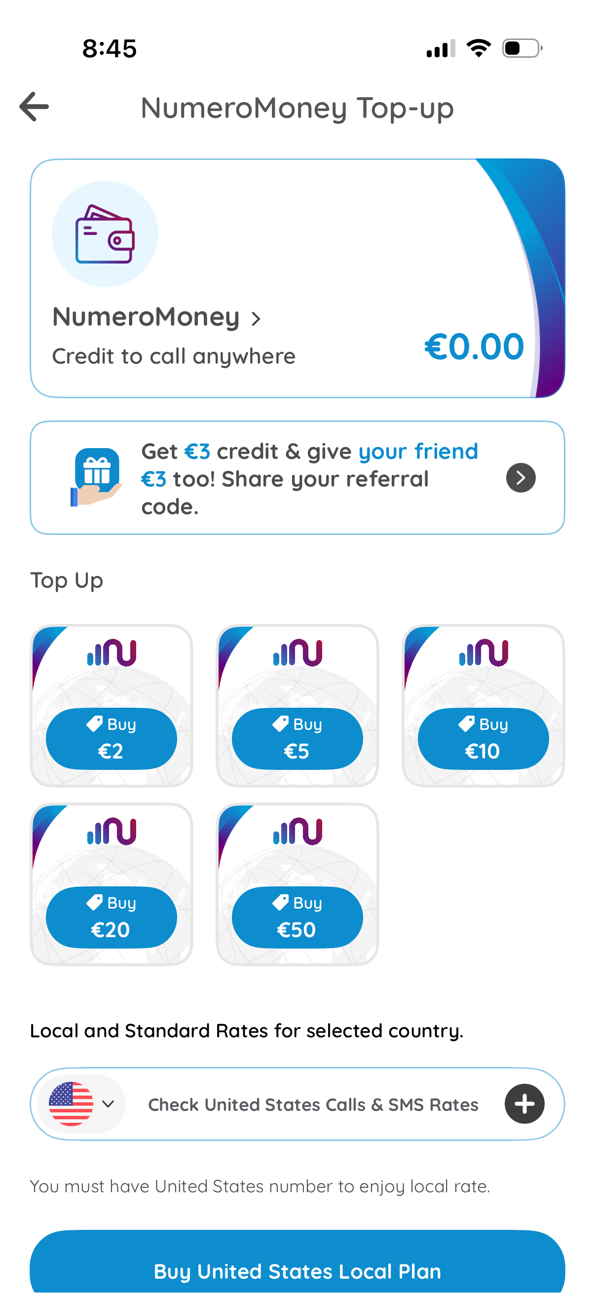 numero top up credit