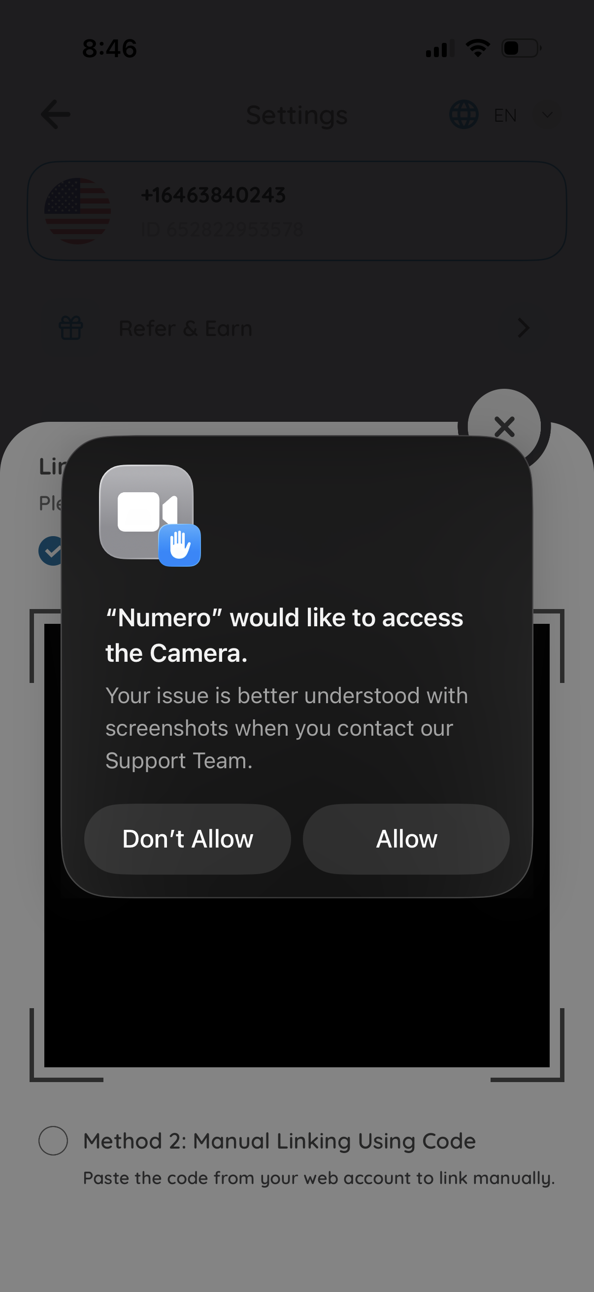 numero link to web account