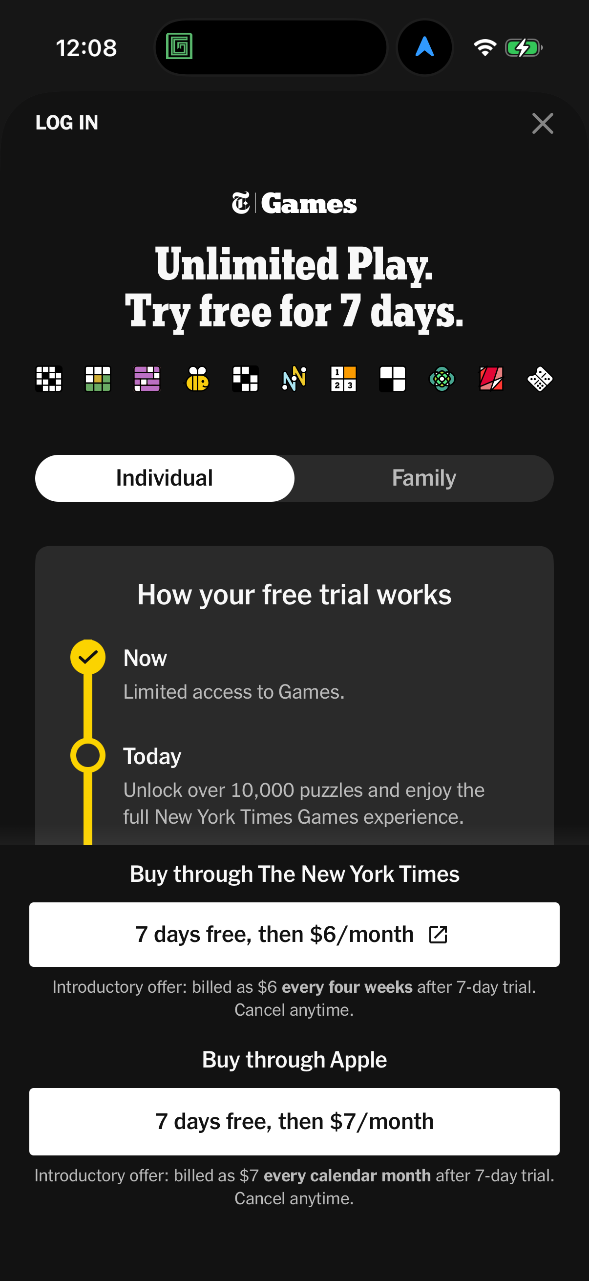 Step 1 of nyt-games Paywall