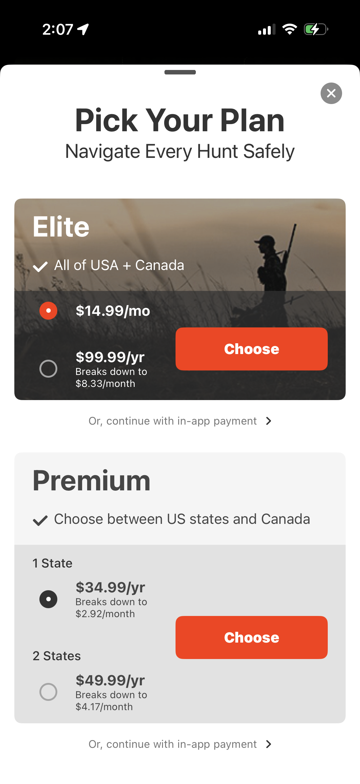 Step 1 of onx-hunt Paywall