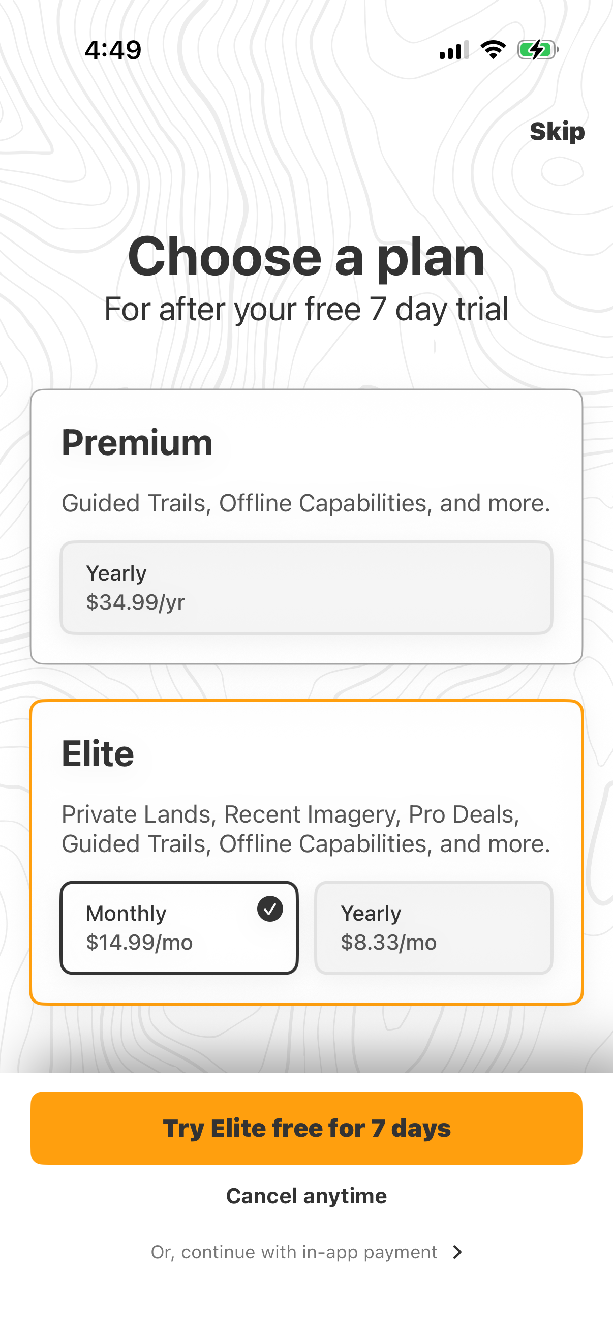 Step 3 of onx-offroad Paywall