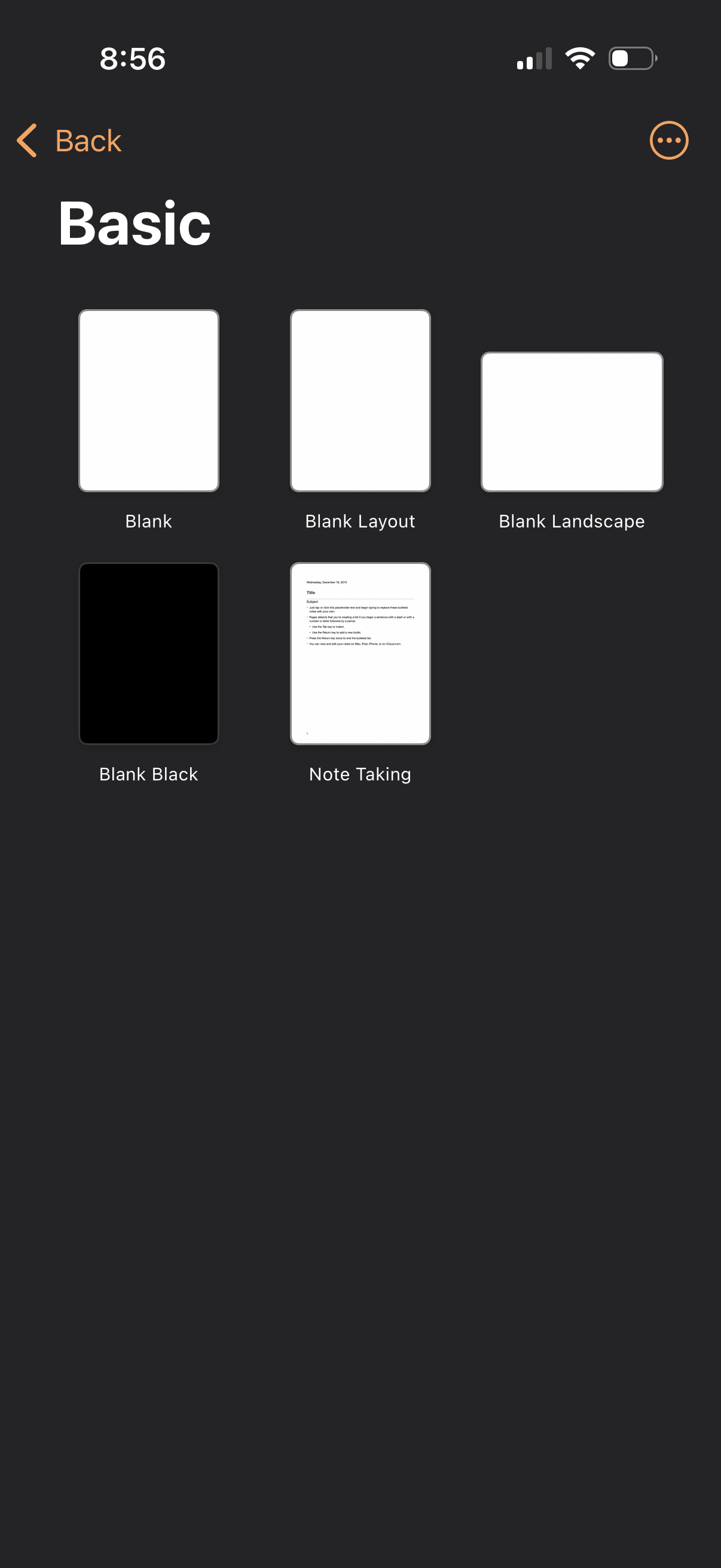 pages browse templates by category