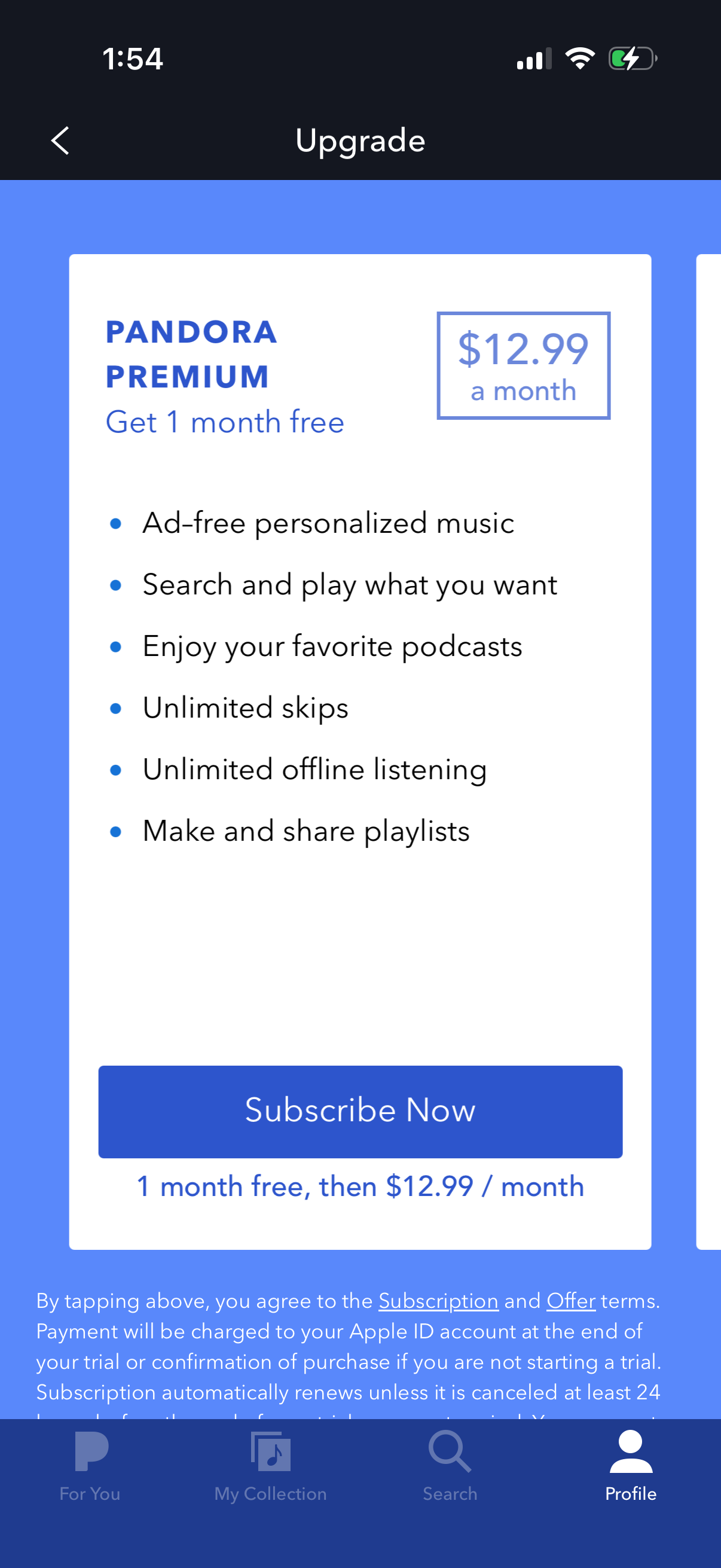 Step 2 of pandora Paywall