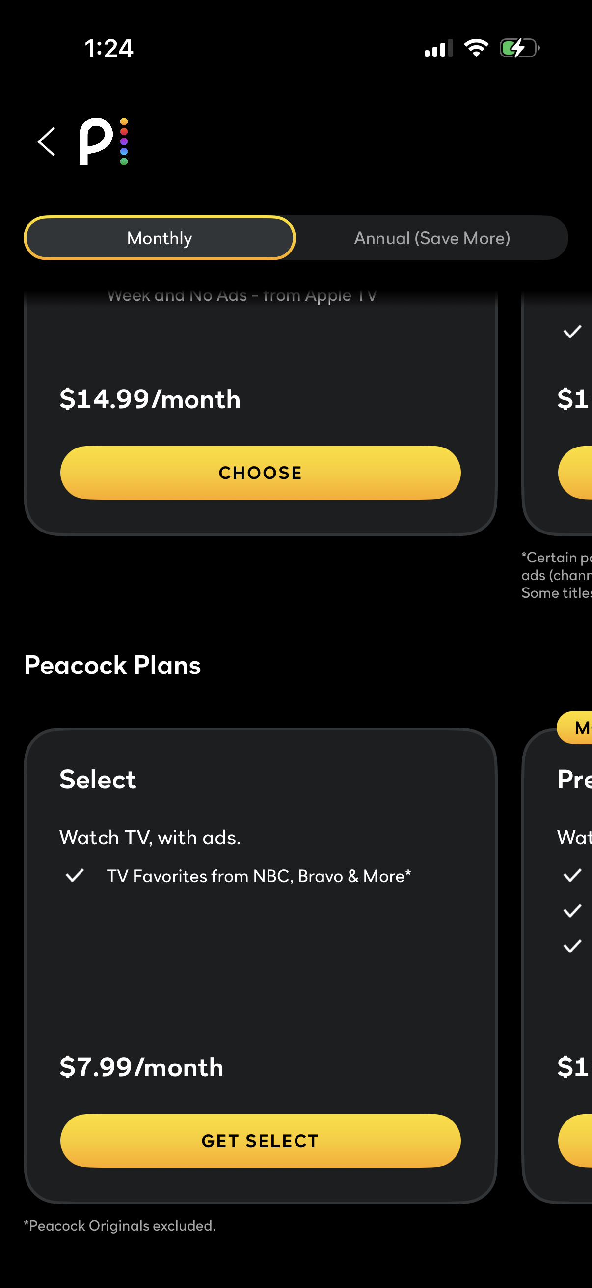 Step 1 of peacock Paywall