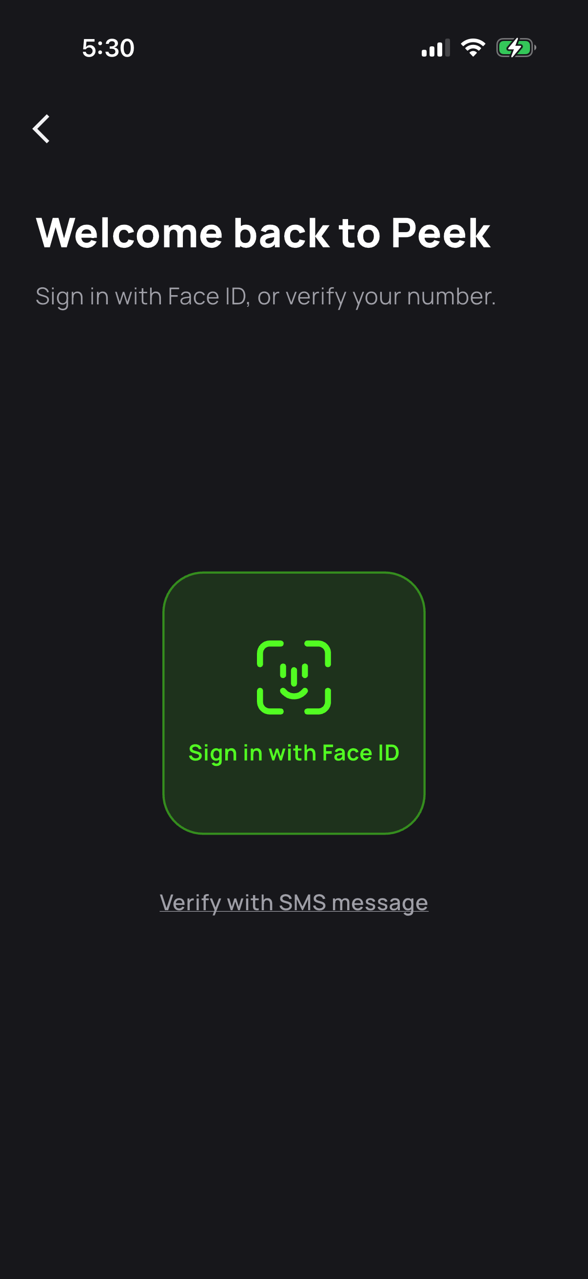 Step 1 of Peek Account Login