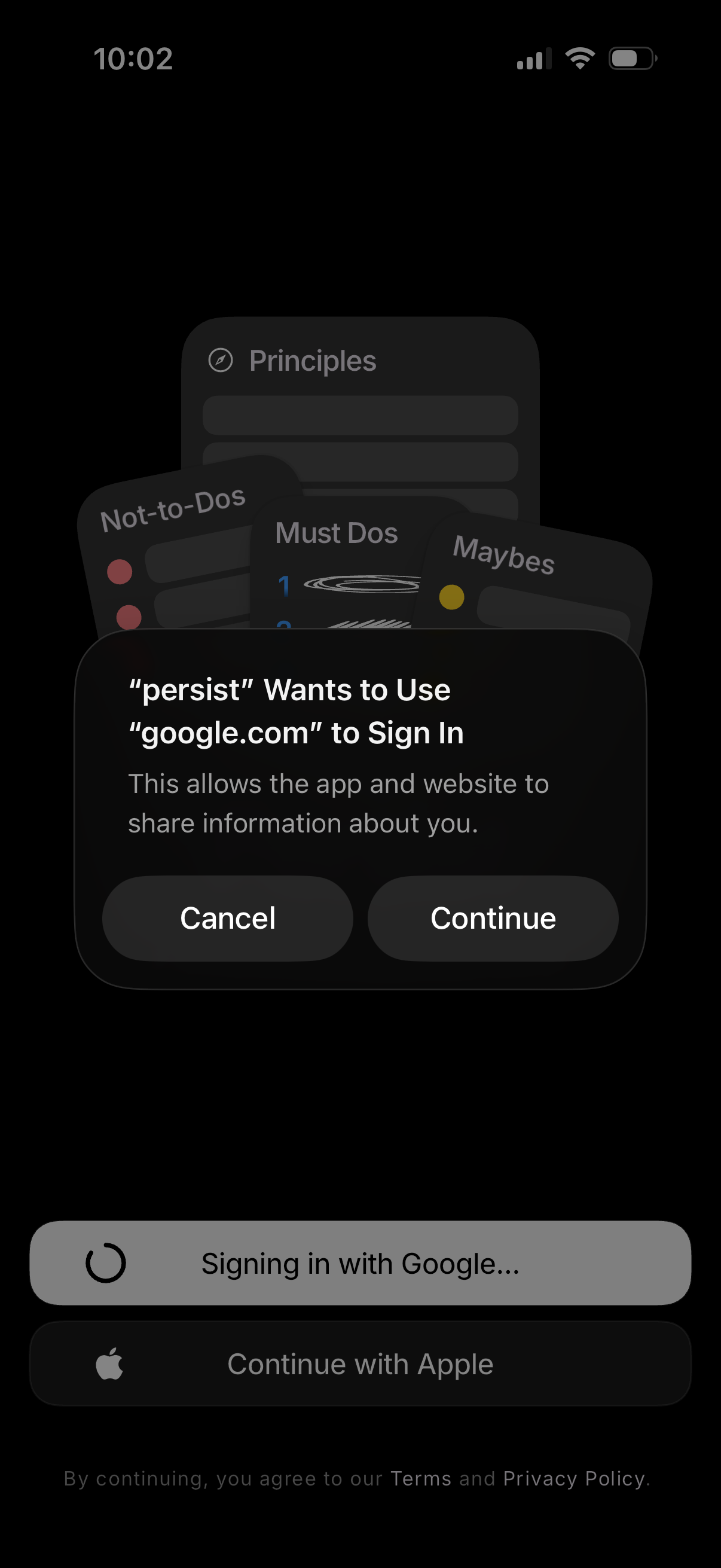 persist sign in with google