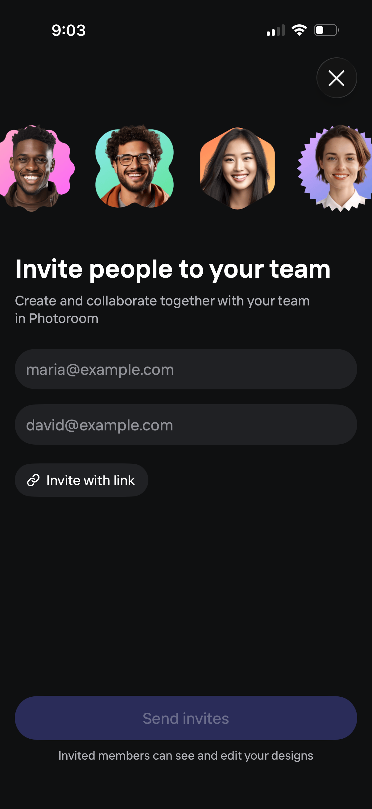 photoroom invite teammates