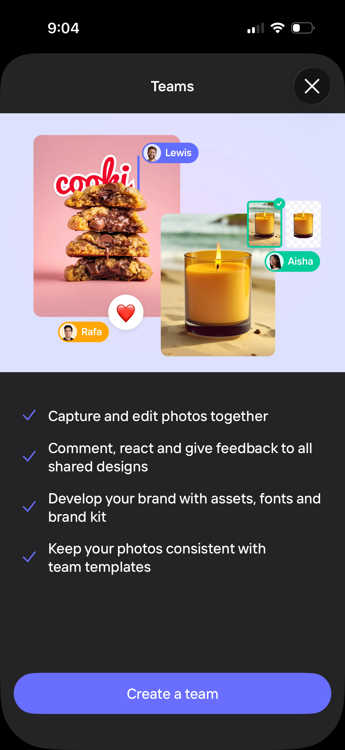photoroom create a team