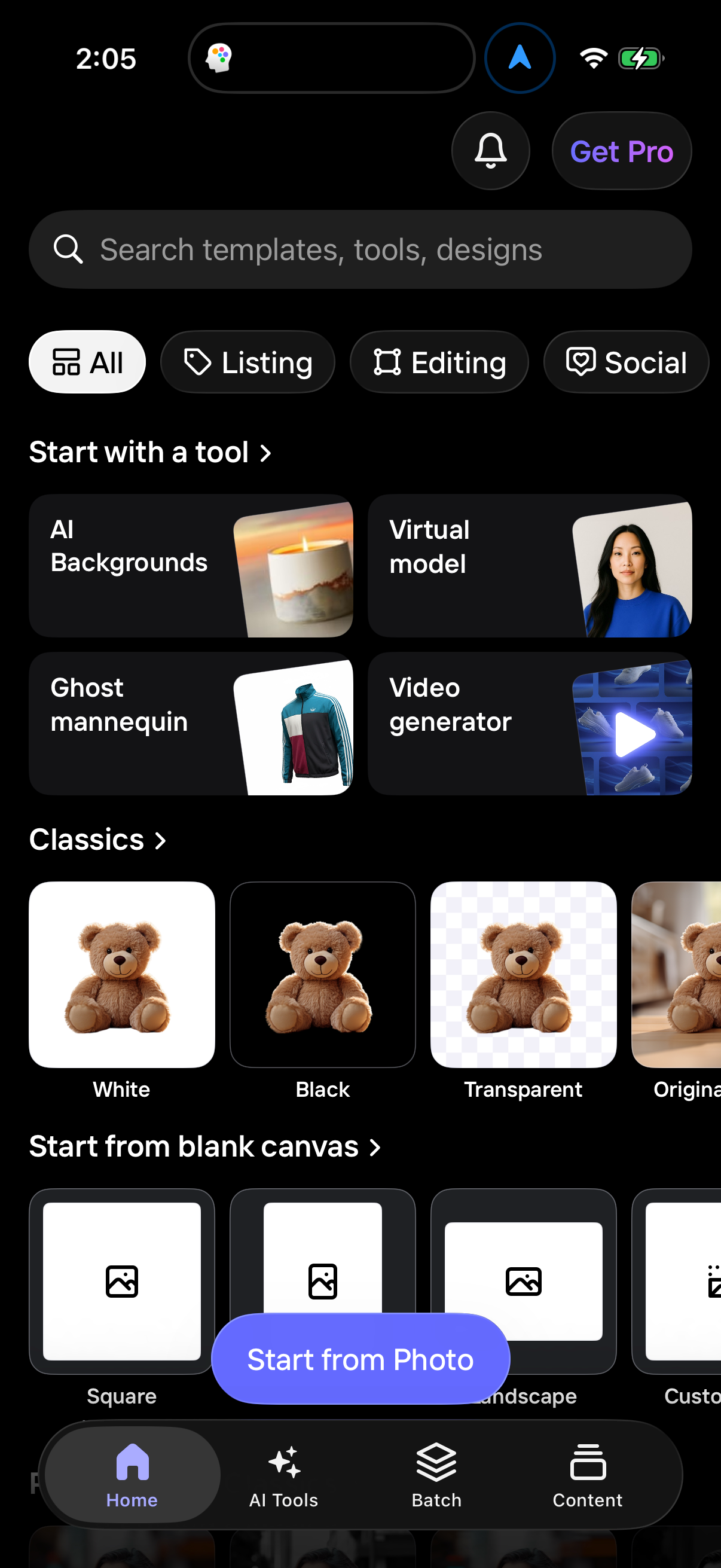 Step 1 of photoroom Main_tabs