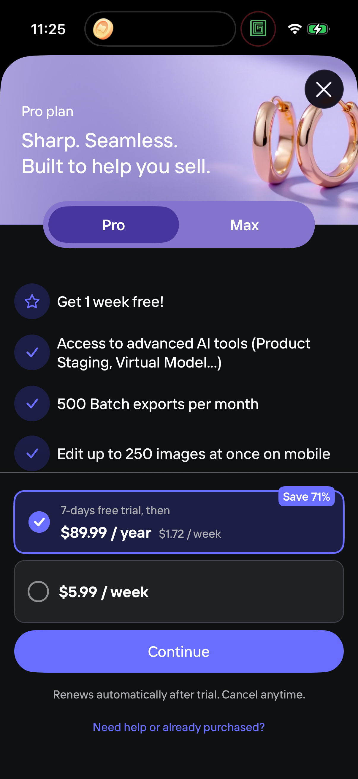 Step 1 of photoroom Paywall