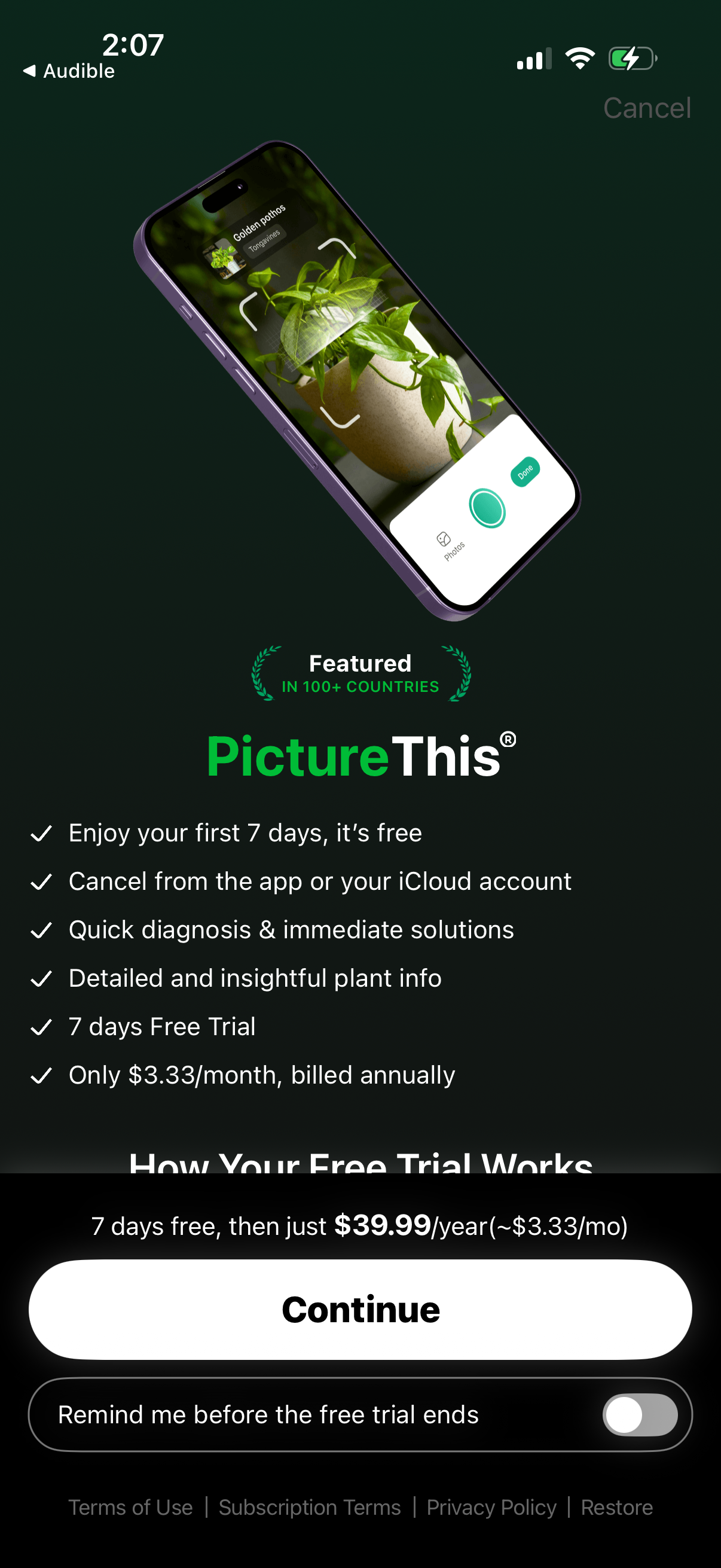 Step 2 of picturethis Paywall