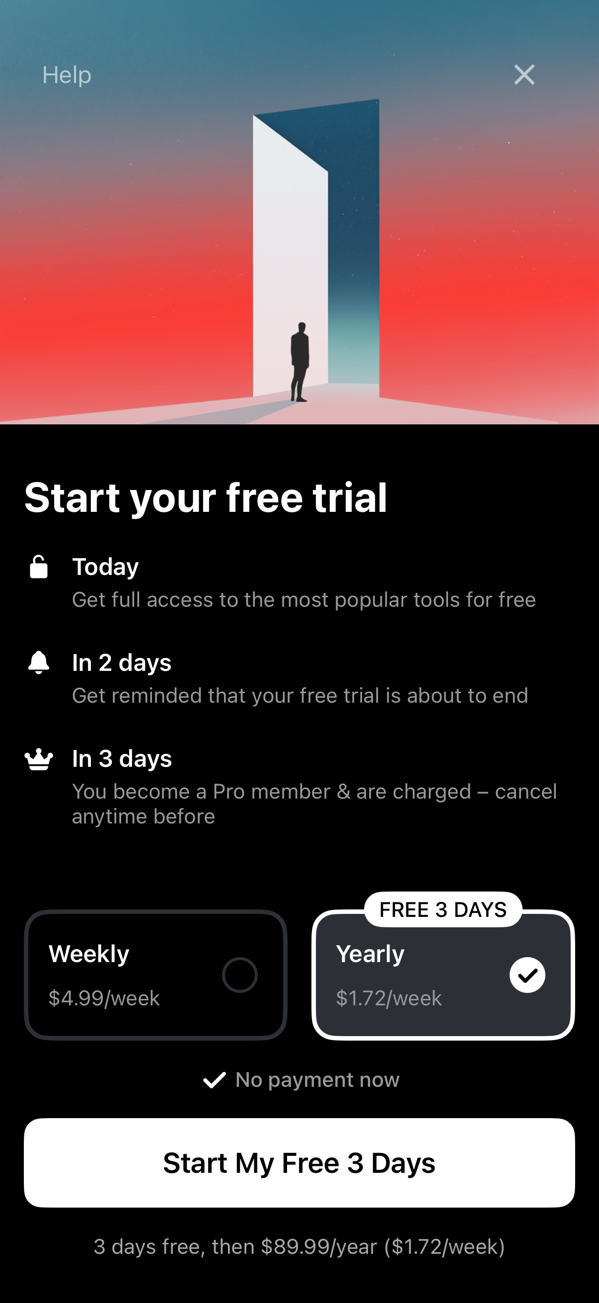 Step 1 of pixelcut Paywall