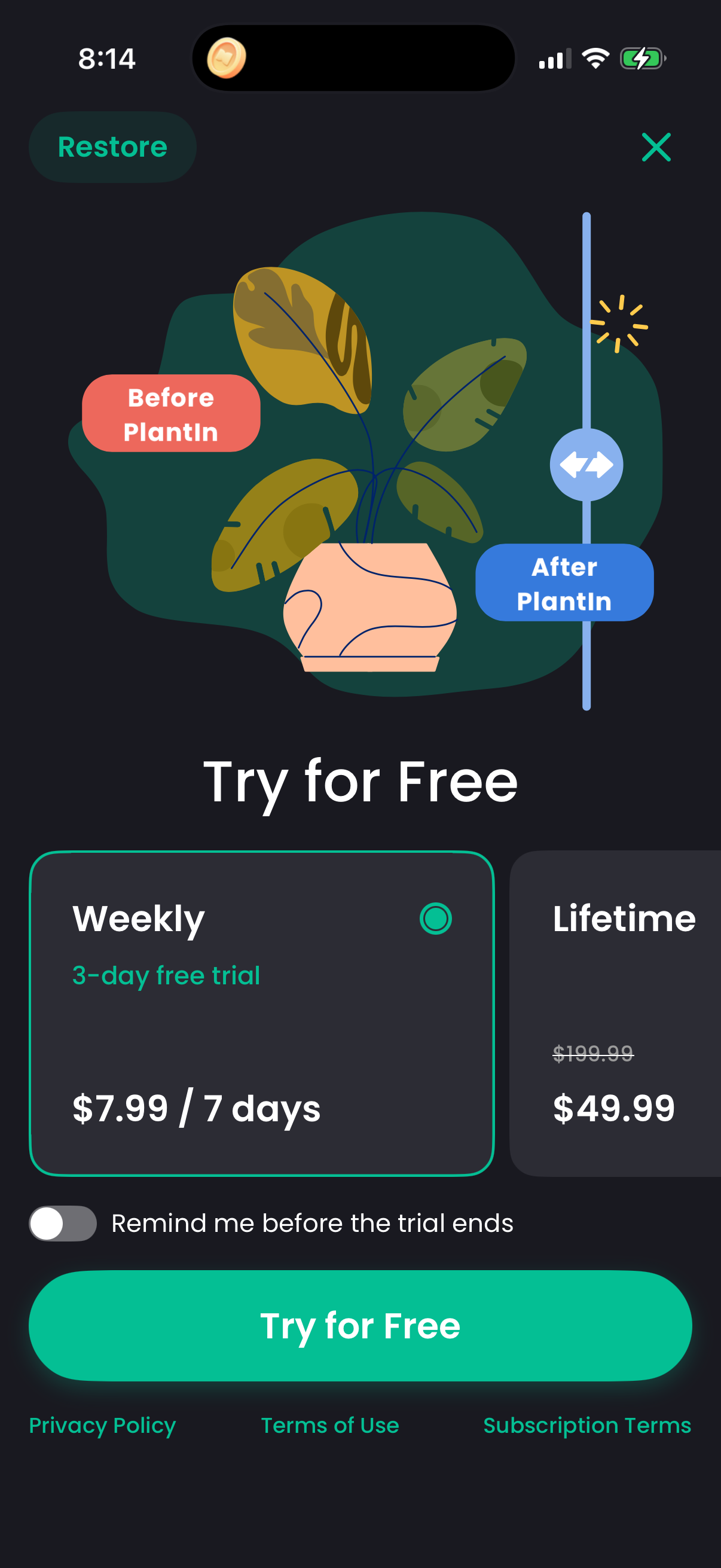 Step 1 of plantin Paywall