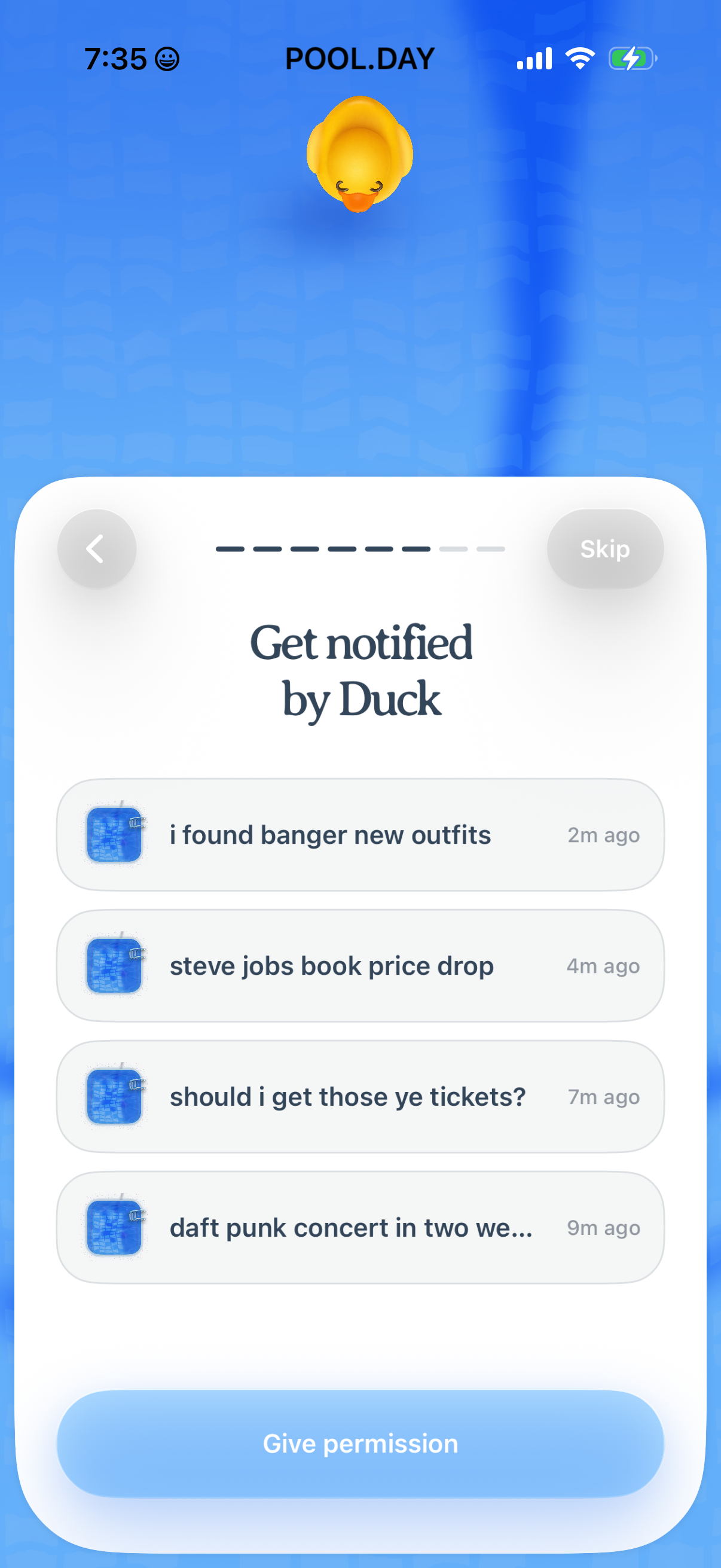 Step 1 of Pool Notifications Opt-in
