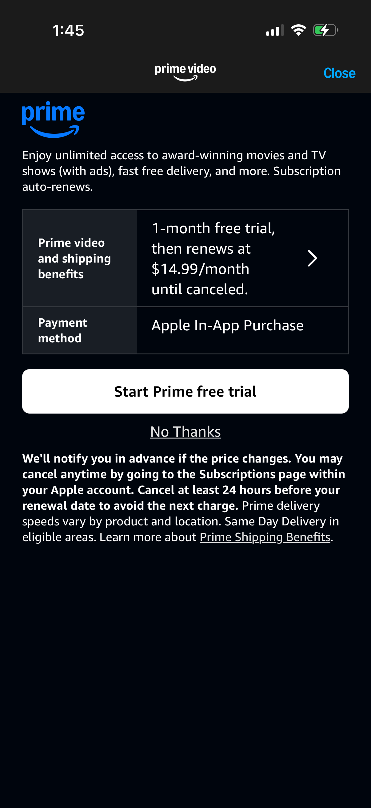 Step 1 of prime-video Paywall