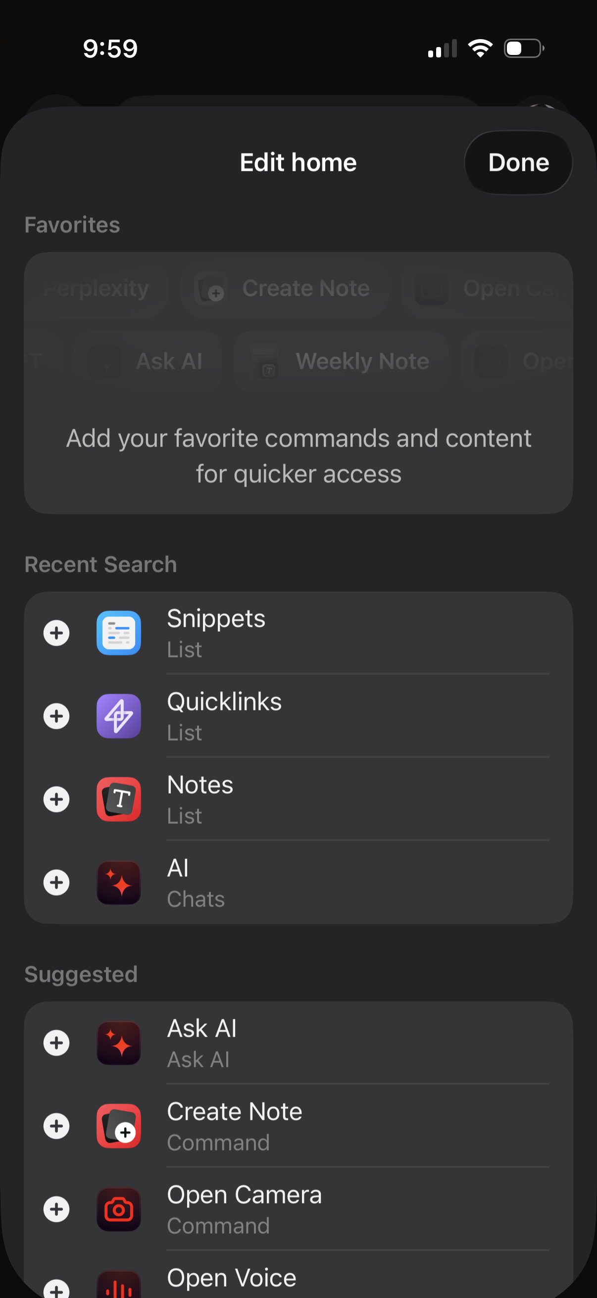 raycast customize home shortcuts
