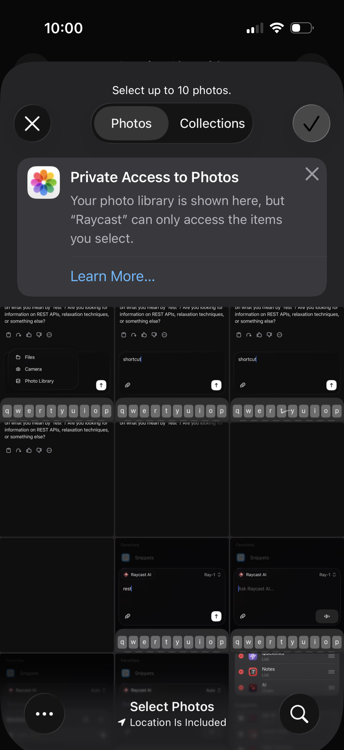 Step 4 of raycast Attach photo to chat