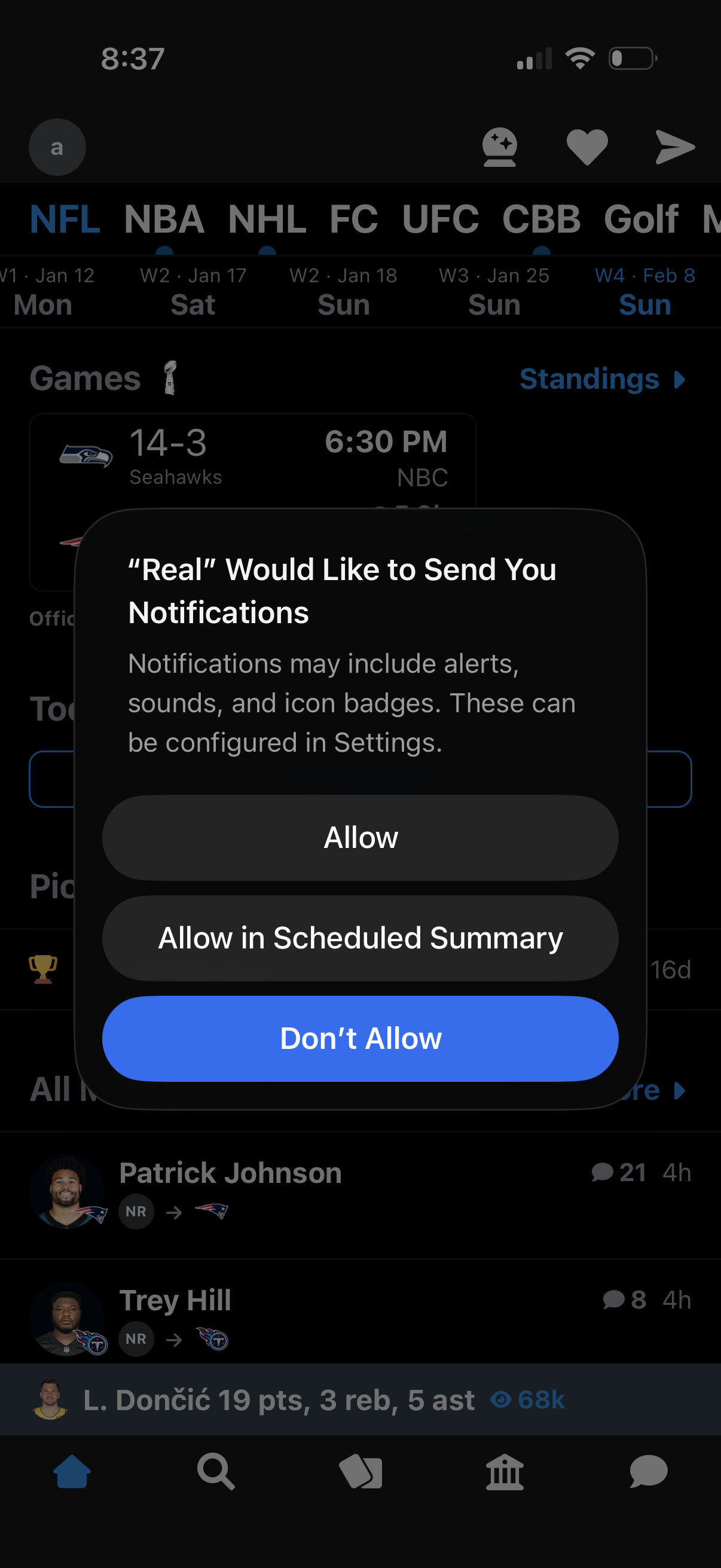 real-sports app screenshot 1