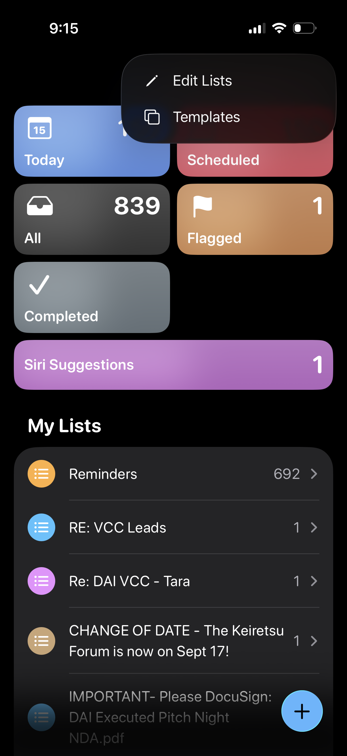 reminders edit and reorder lists