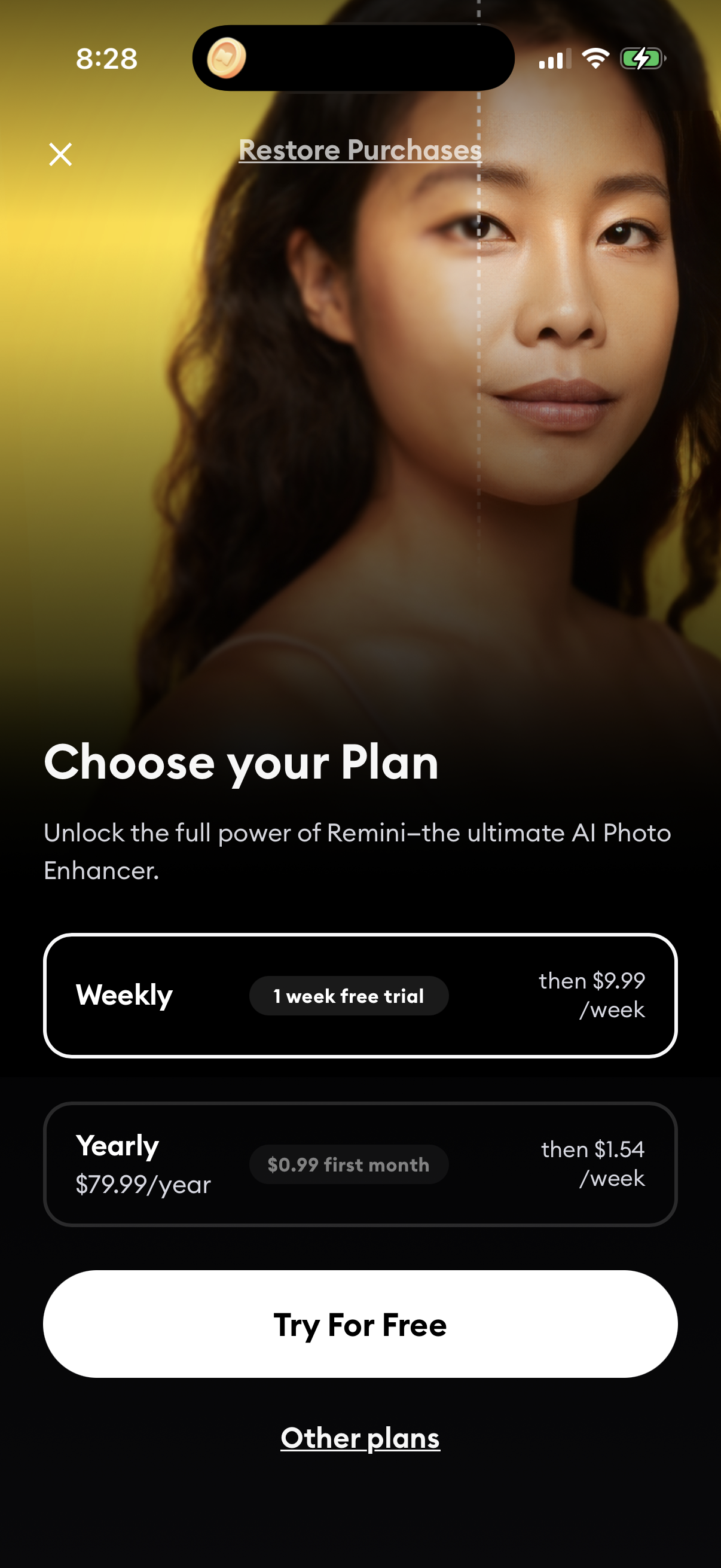 Step 1 of remini Paywall