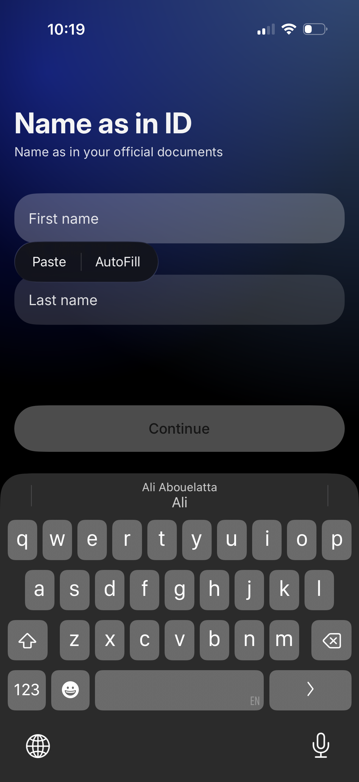 revolut enter legal name