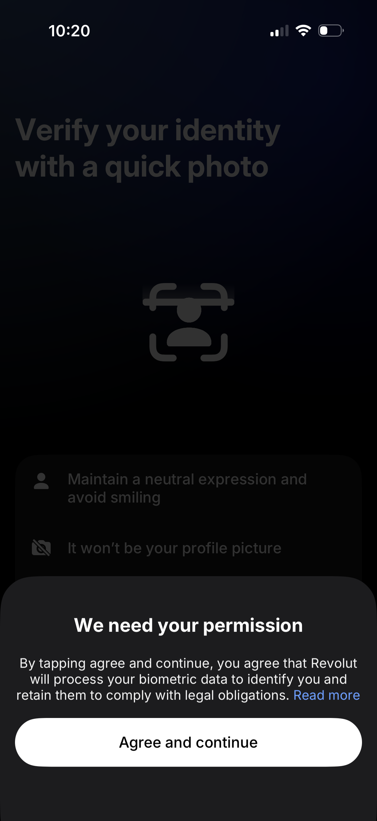 revolut take identity selfie