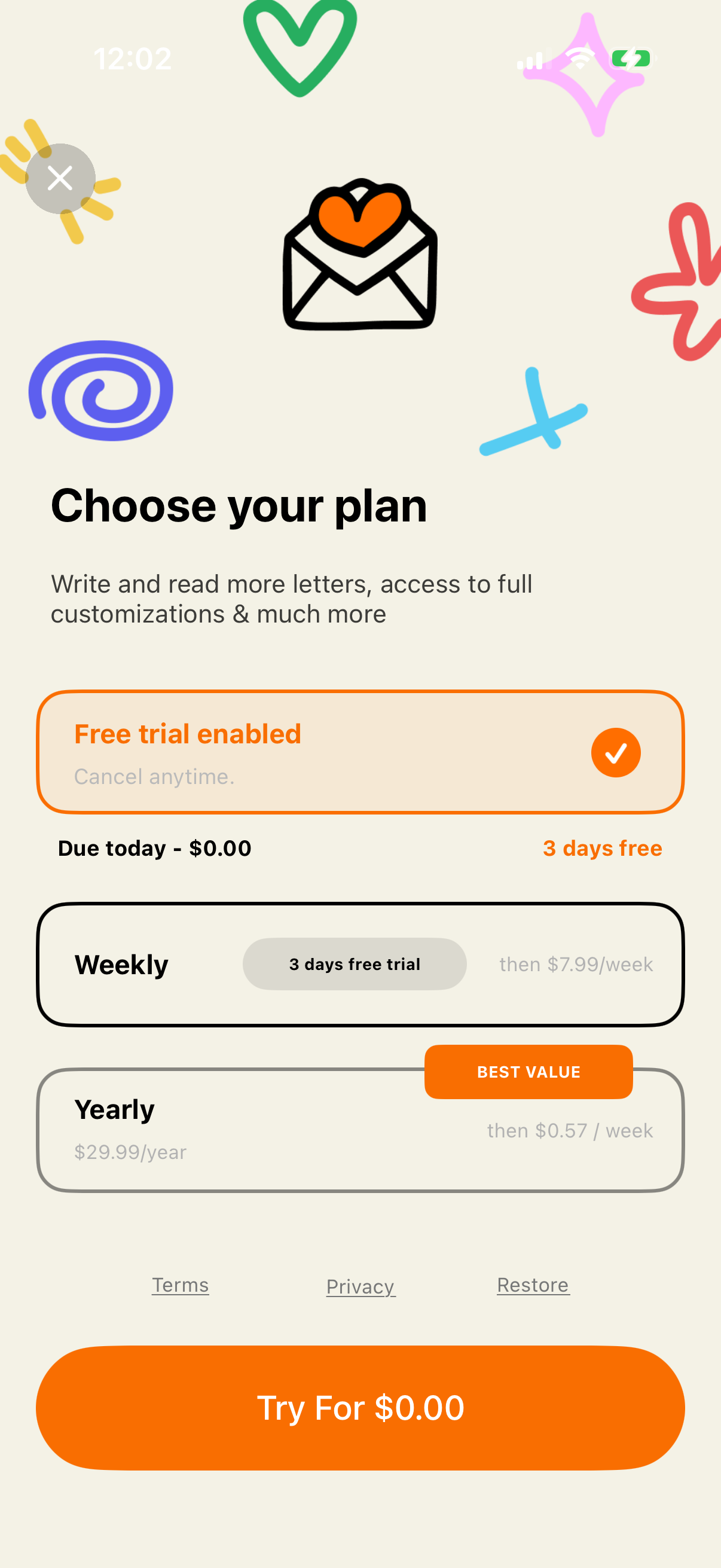 Step 1 of sincerely Paywall