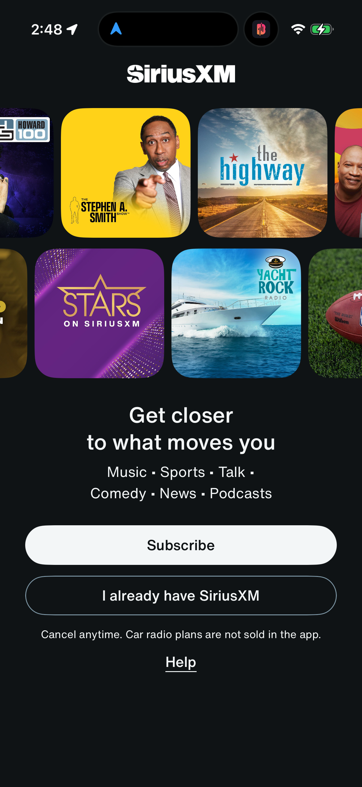 Step 1 of siriusxm Main_tabs