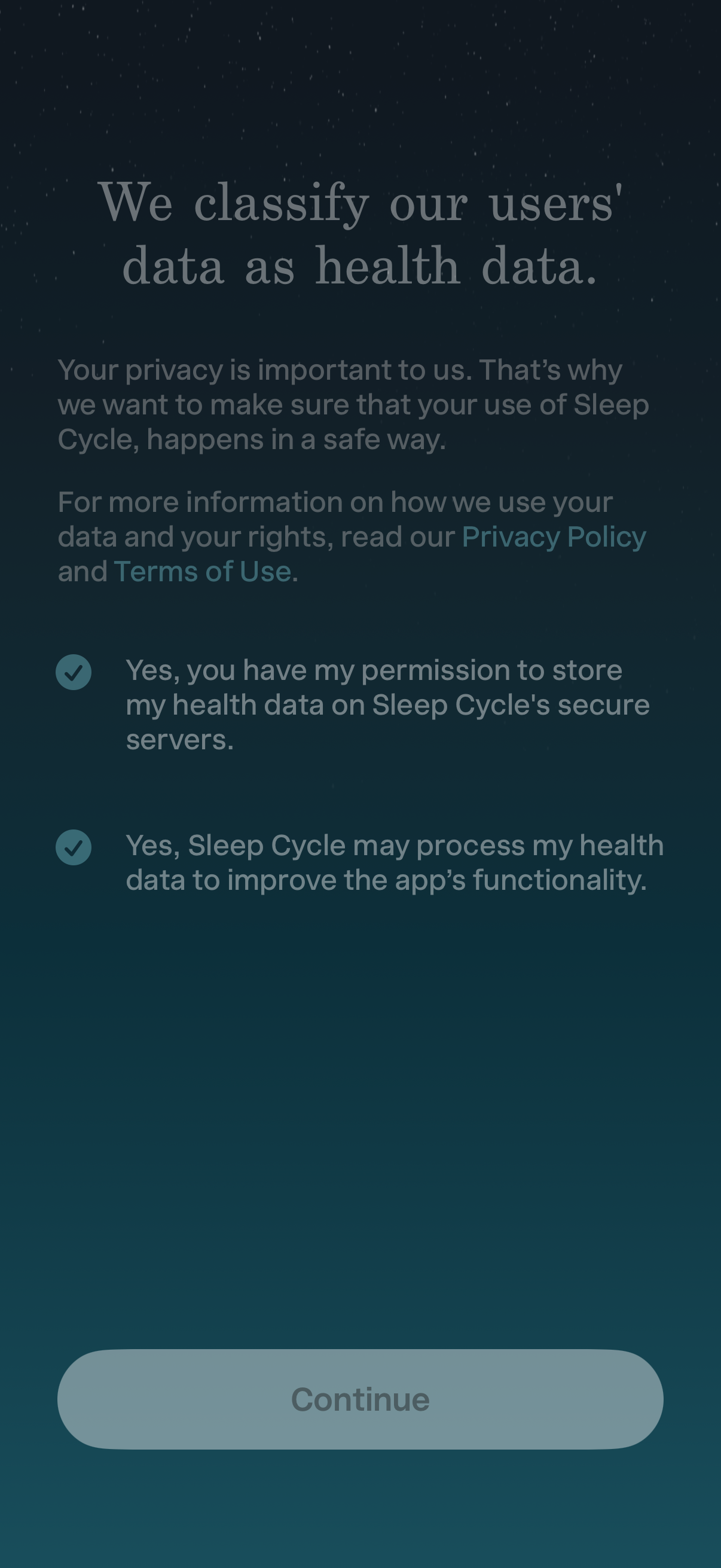sleep-cycle complete onboarding