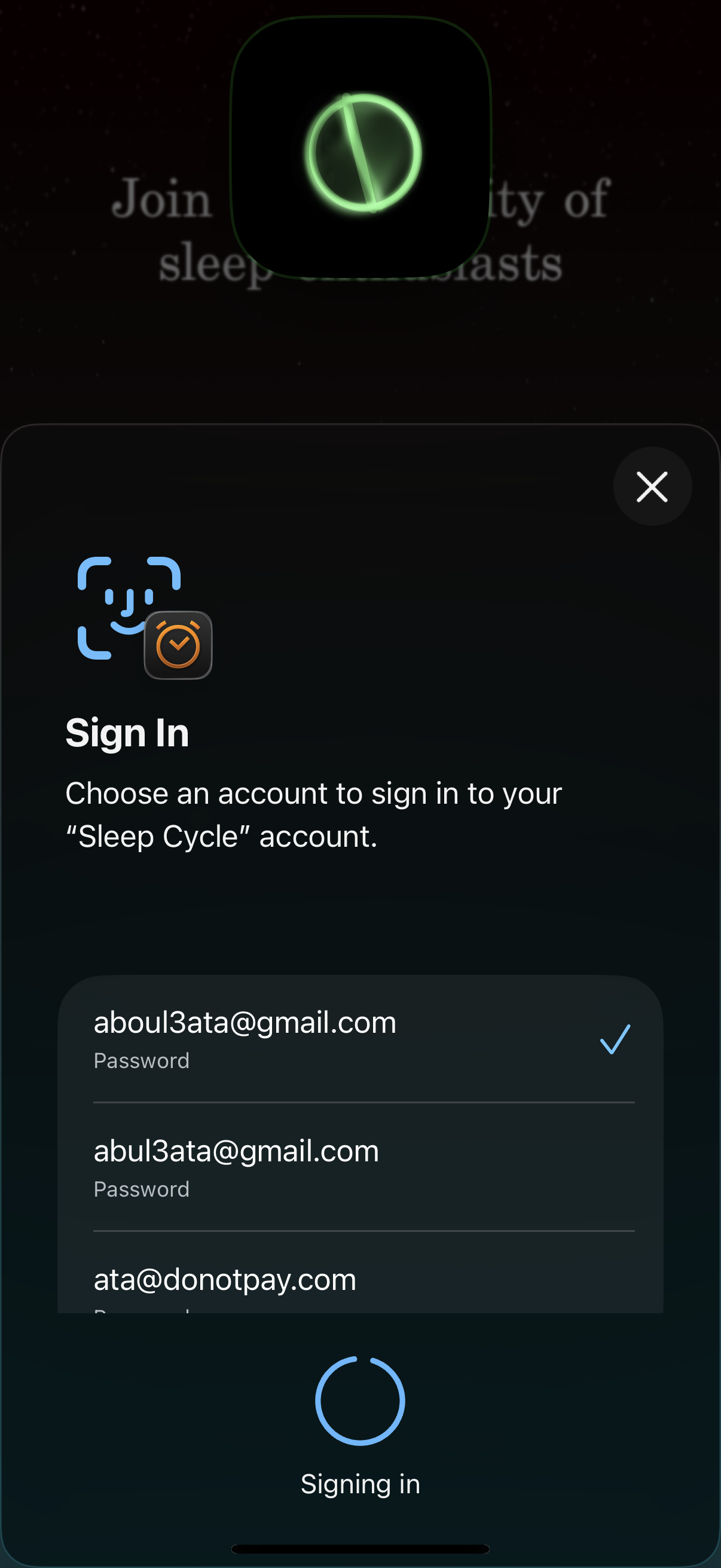sleep-cycle sign in with apple