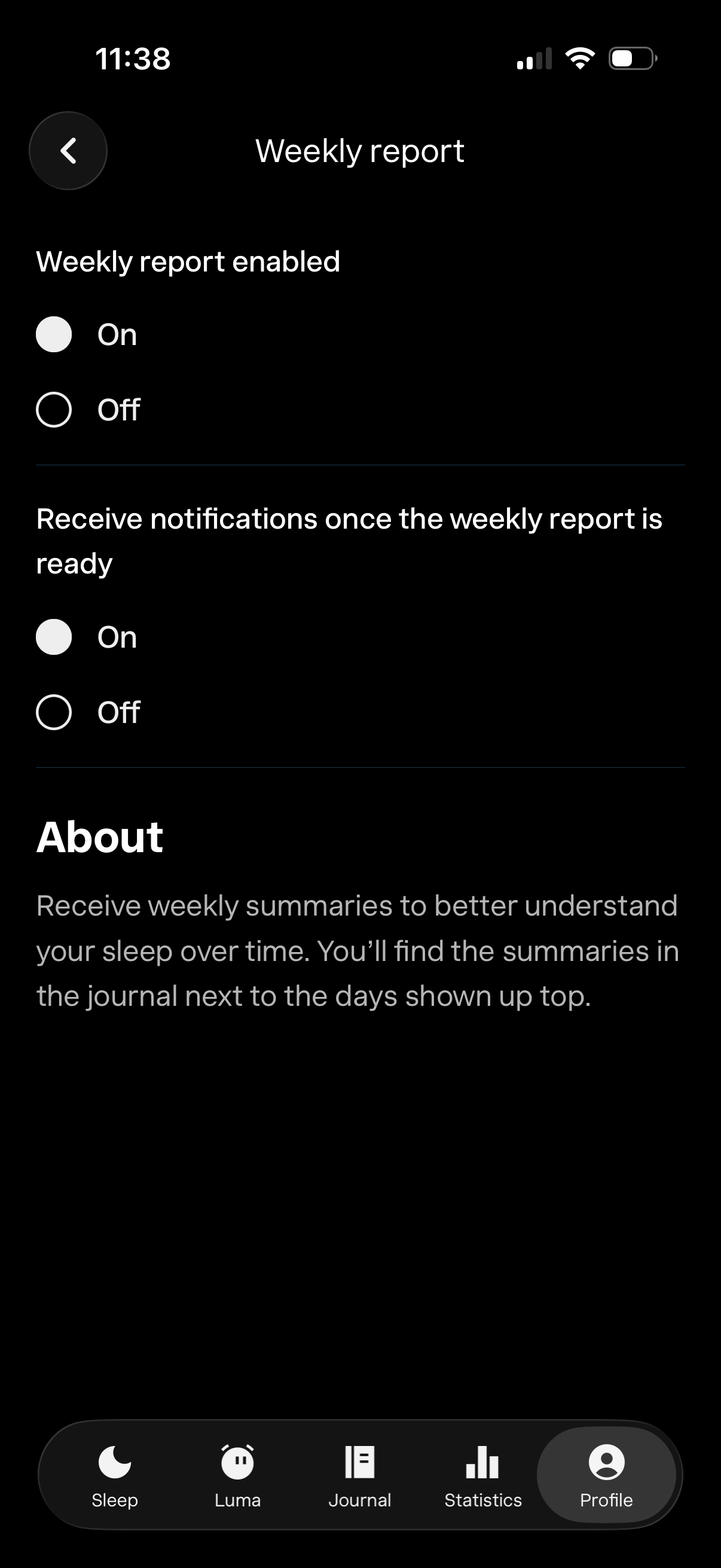 sleep-cycle toggle weekly report