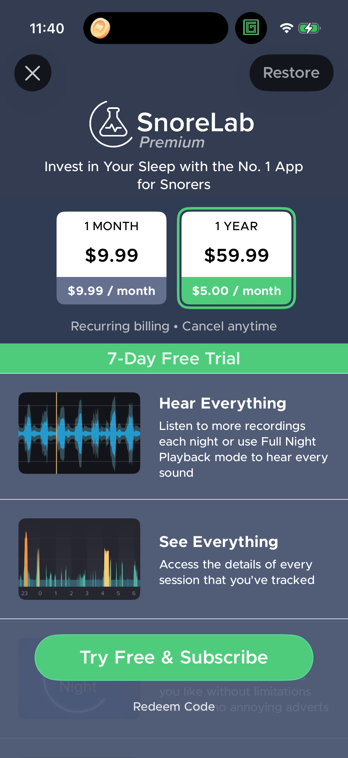 Step 1 of snorelab Paywall