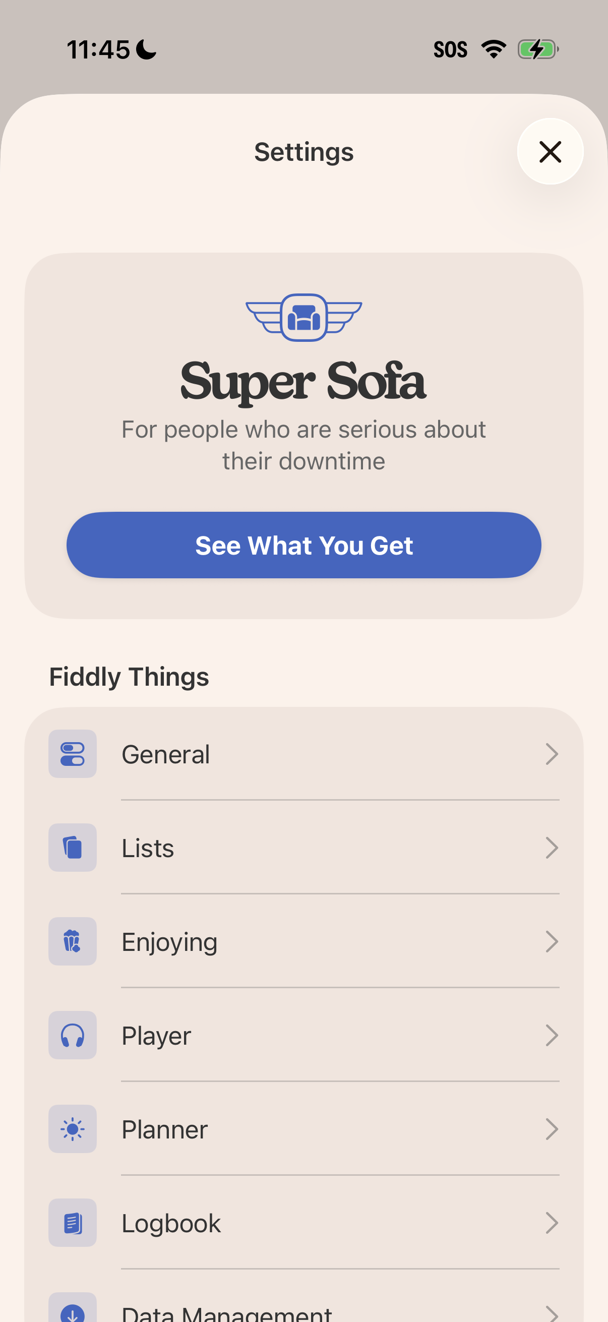Step 1 of Sofa Settings Paywall