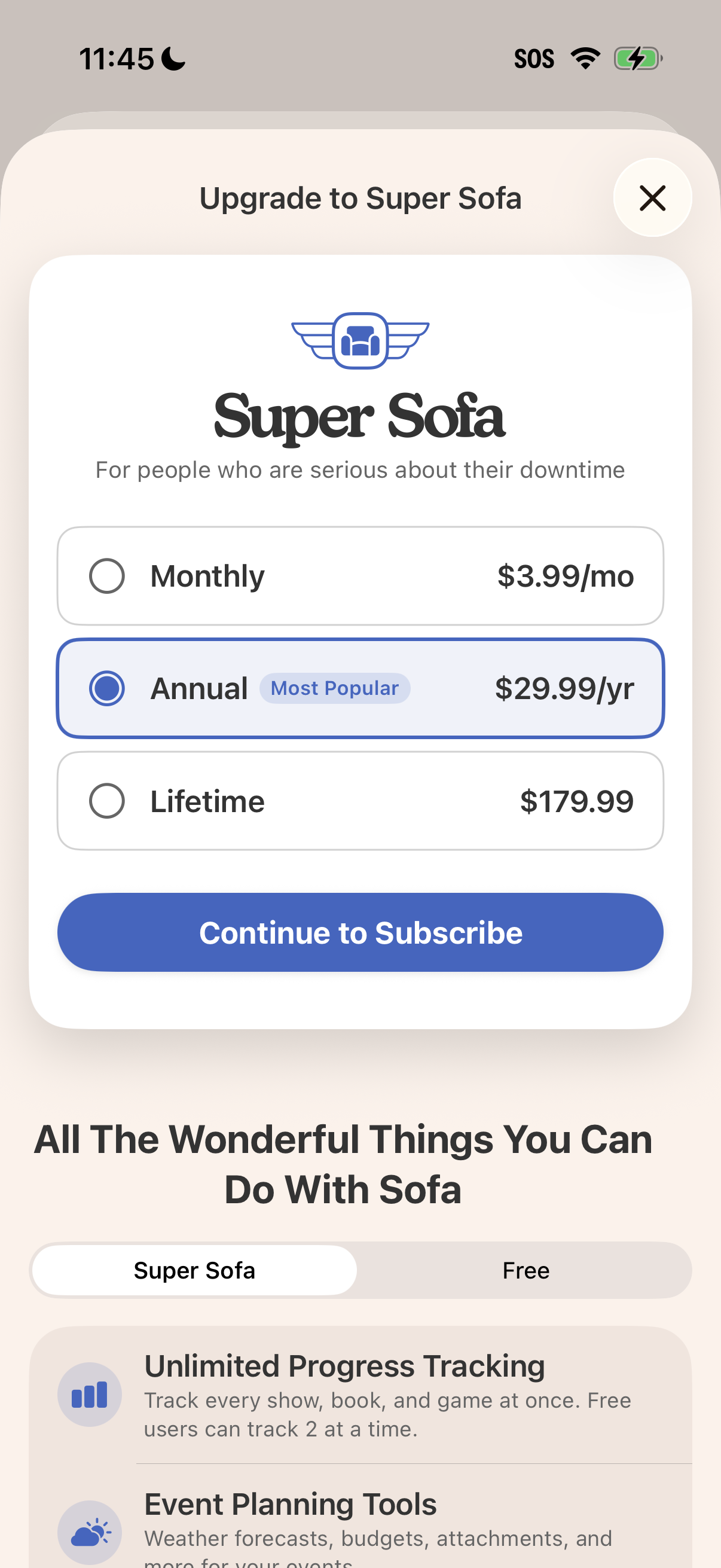 Step 2 of Sofa Settings Paywall