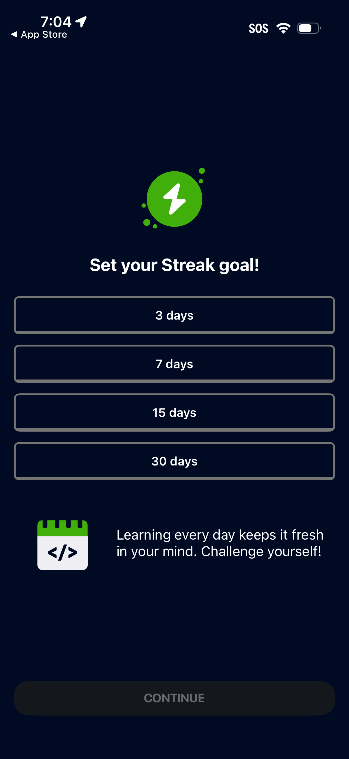 sololearn set streak goal