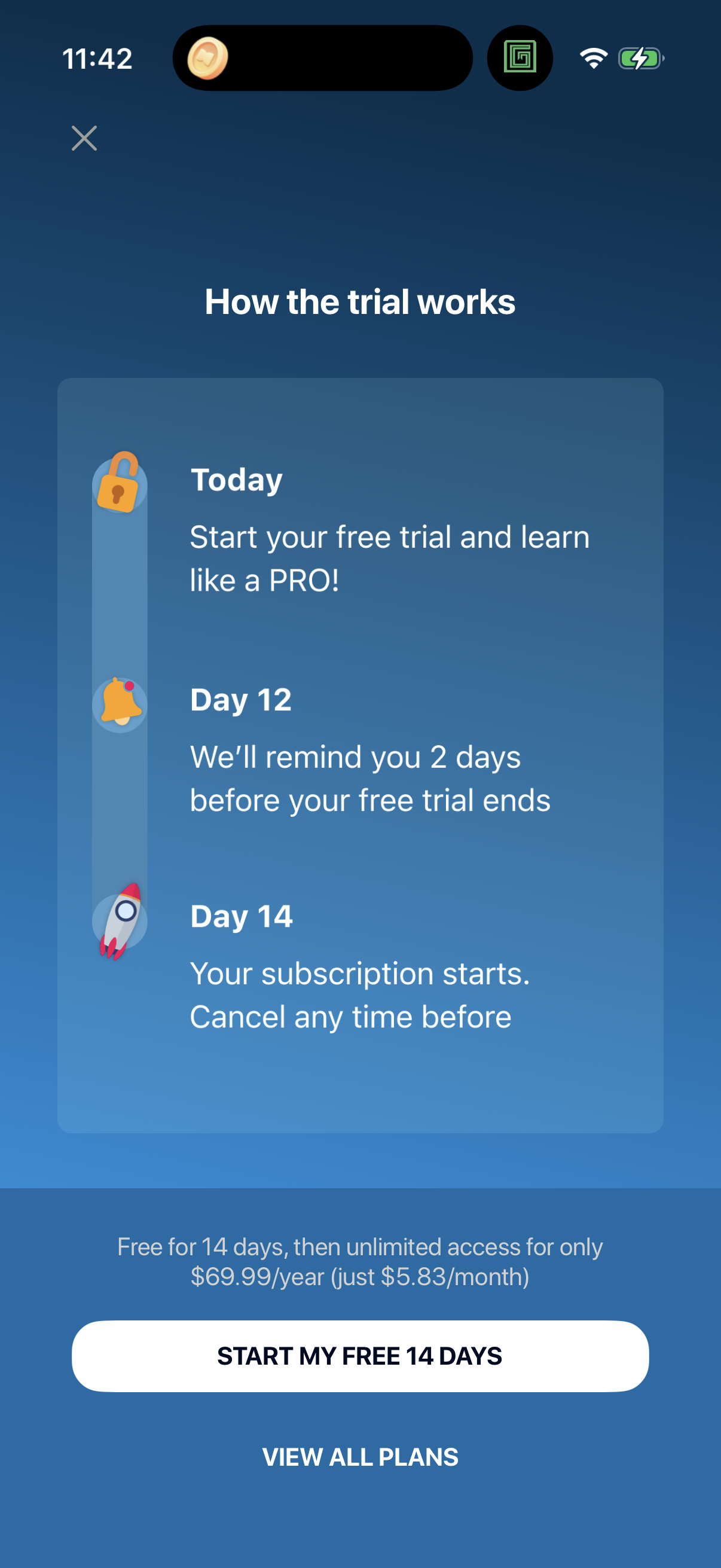 Step 1 of sololearn Paywall
